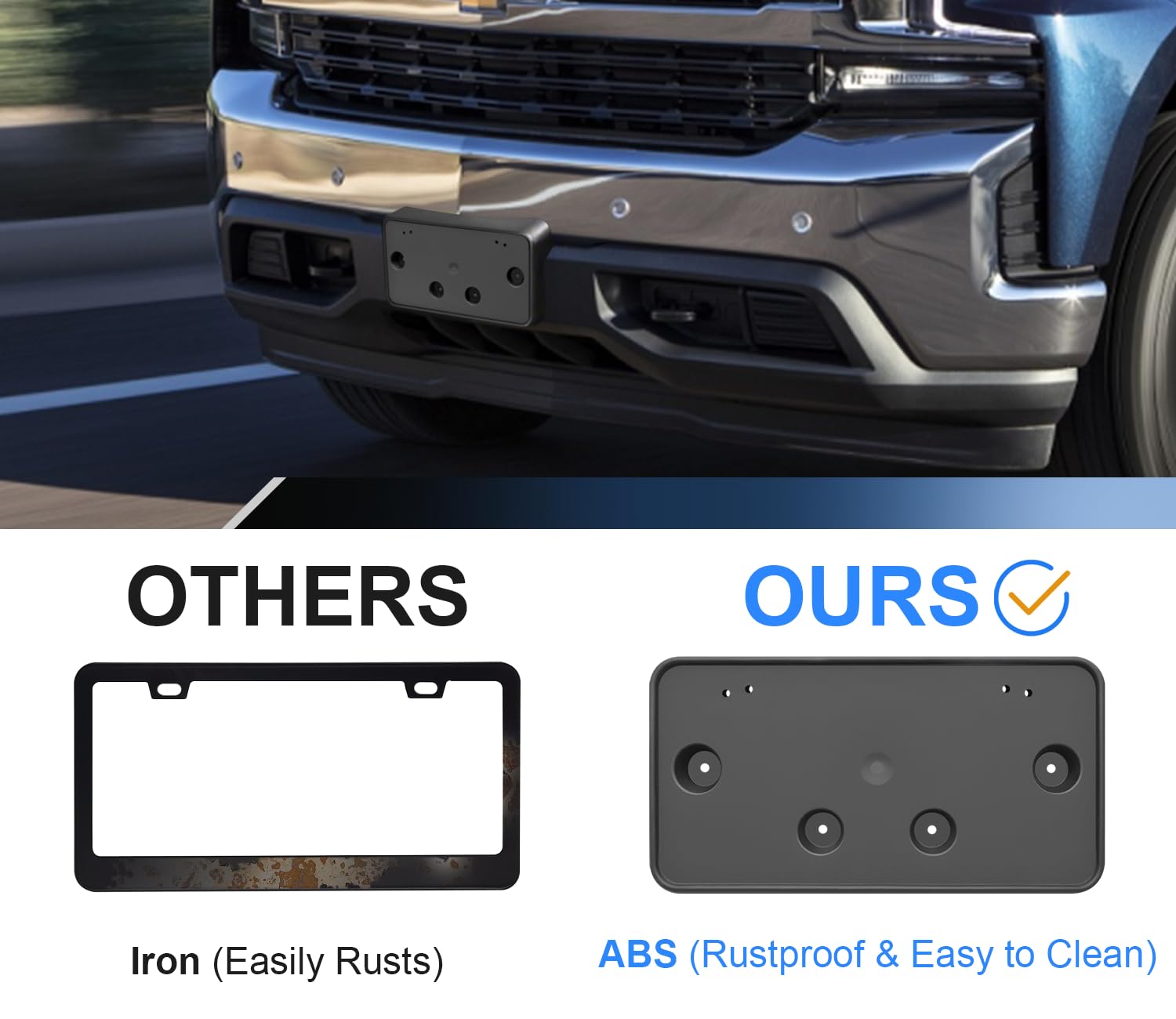 GZSH Front License Plate Frame for Chevy Silverado 1500 (2019-2022) - Plastic, OE Replacement, Perfect Fit, Model GZSH-2206