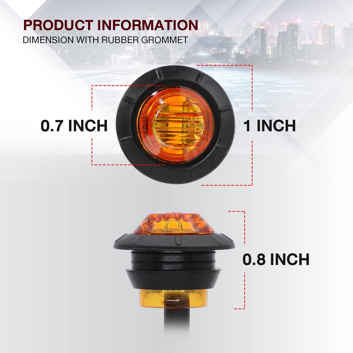 Tmh 3/4 Inch Mount 10 Pcs Amber Led Clearance Bullet Side Led Marker Lights For Trailer Truck Rv Car Bus Van (Pack Of 10)