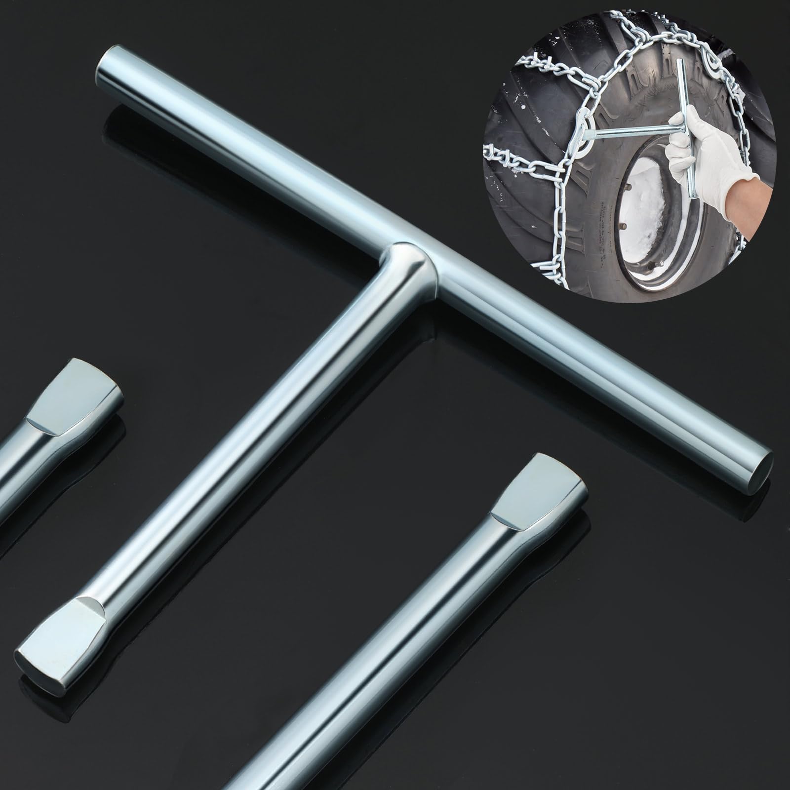 Gisafai 1 Pcs Tire Chain Wrench T Handle Wrench Alloy Steel Tool with 7 Inch Long Reach 3 Grip Positions for Anti Skid Chain Ins