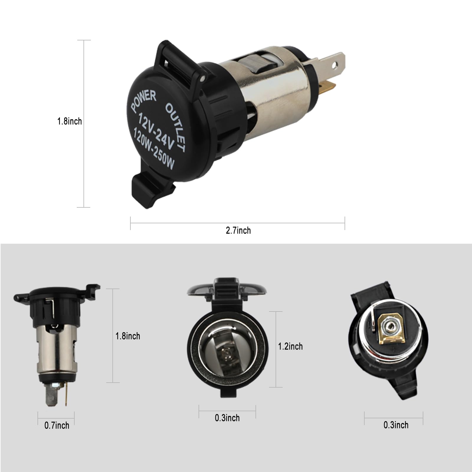 ZHSMS 12V Car Cigarette Lighter Socket, Waterproof Female Power Outlet, Model ZHSM-DYQCZ-MINI, 2 Pack