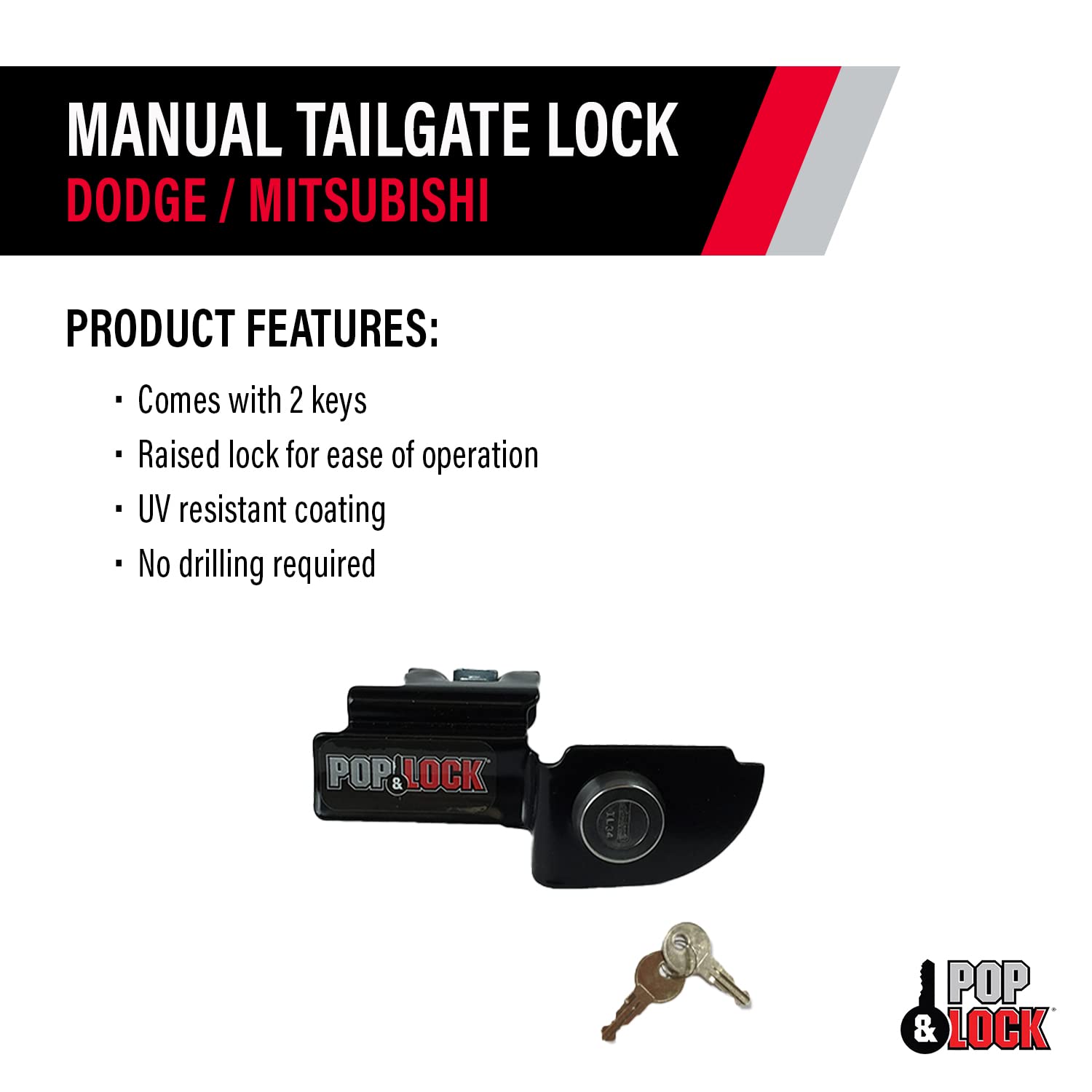 Pop & Lock - Pl3600 Black Manual Tailgate Lock For Dodge Dakota And Mitsubishi Raider