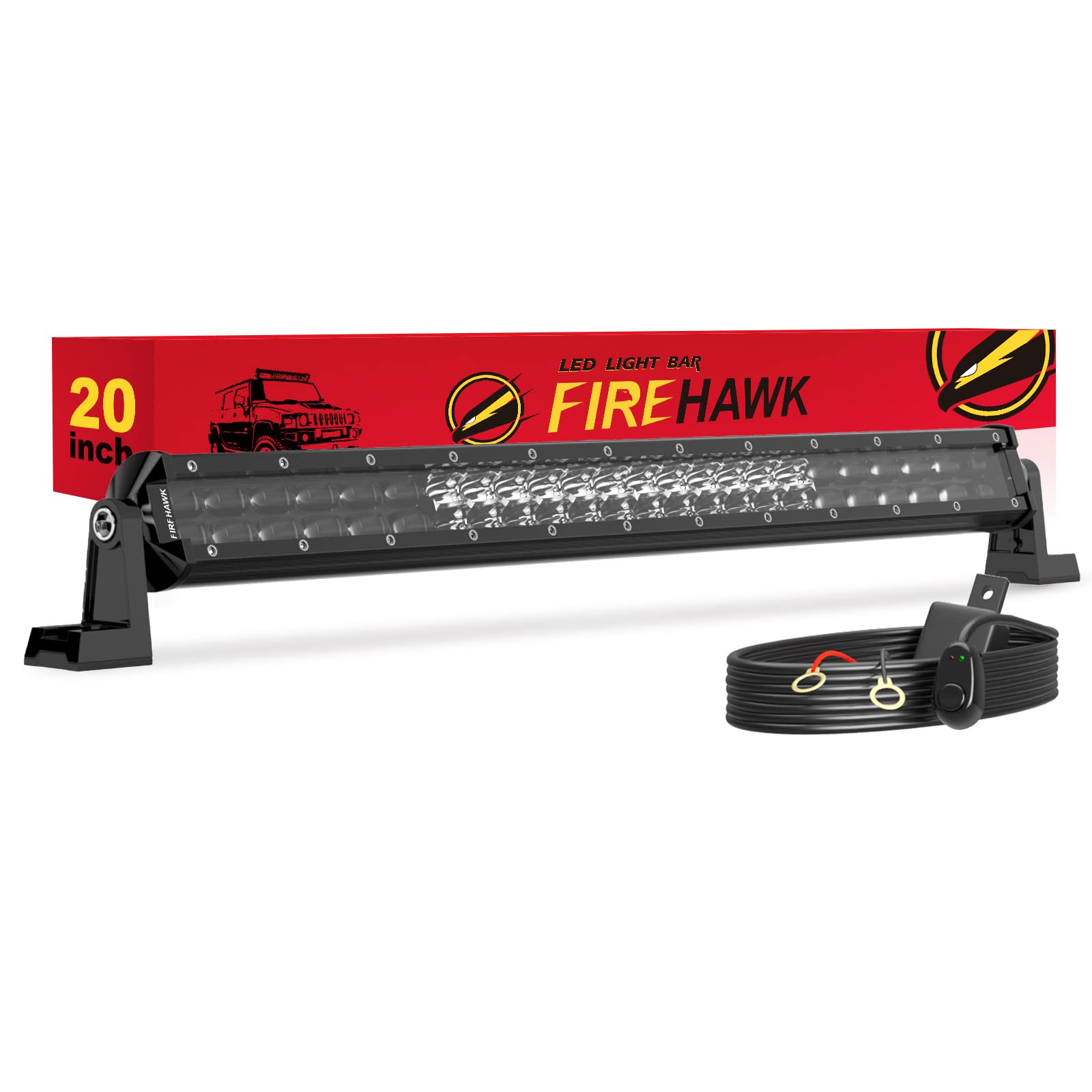 Firehawk Led Light Bar 20 Inch 50,000Lm, 2025 New Japanese L-A-B Chips, Spot Flood Combo Beam, Driving Off Road Fog Work For Tru