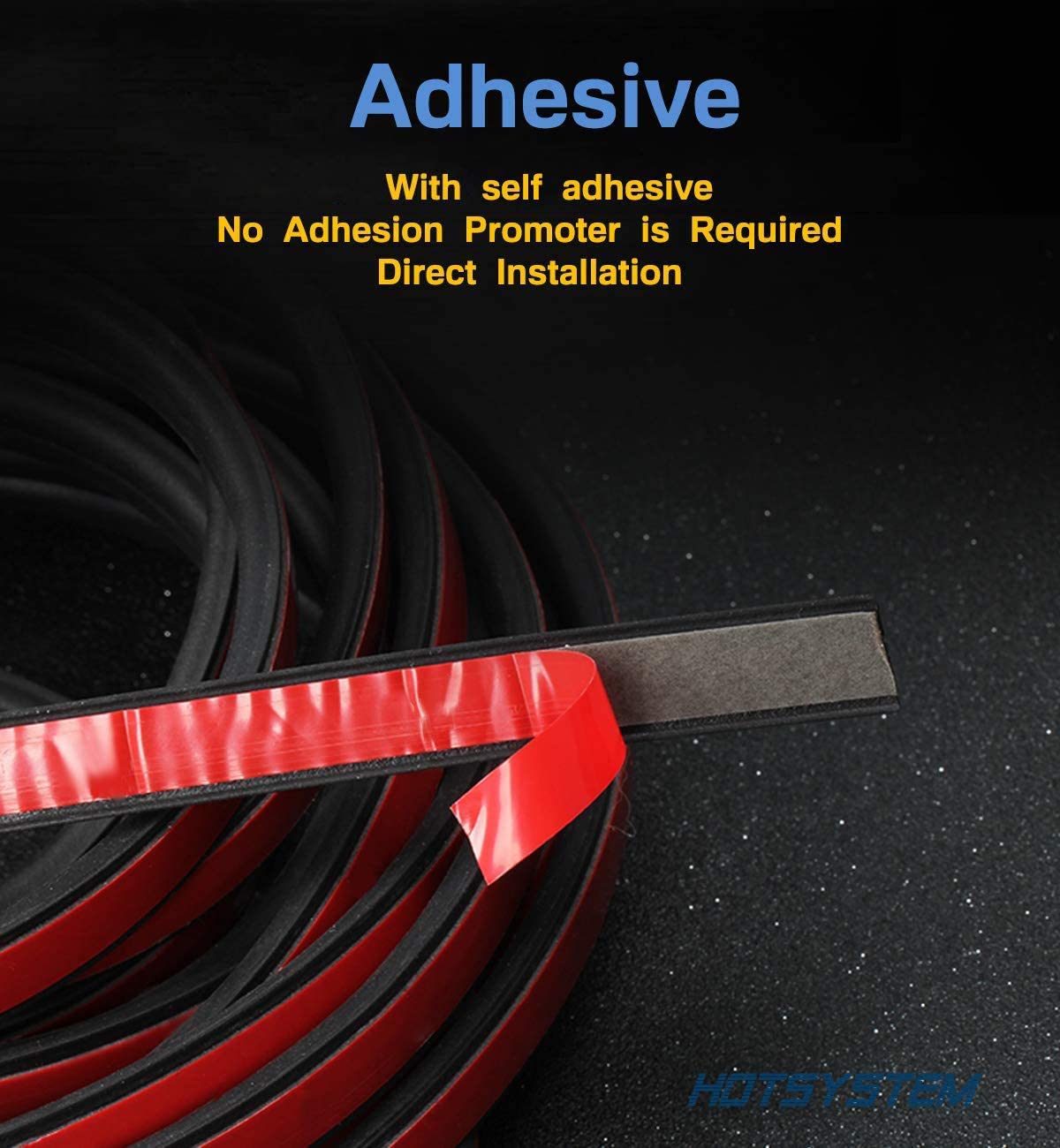 HOTSYSTEM D-Shape Door Rubber Seal Strip, 26.25ft, Black, 3M Self-Adhesive, Hollow Weatherstrip for Car Truck Motor Door Cover
