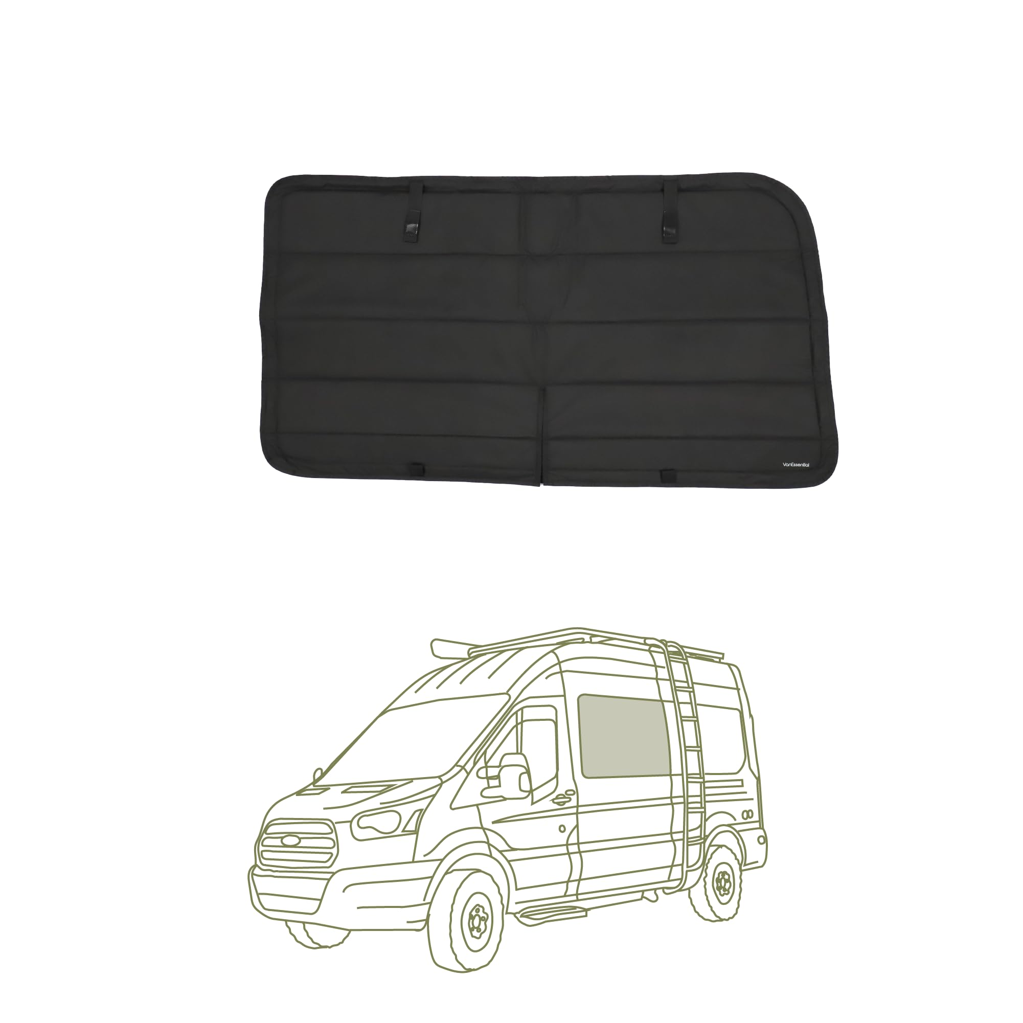 VanEssential Insulated Stealth Blackout Window Cover Designed for Ford Transit High/Medium Roof Full Plastic Trim Crew Window (V