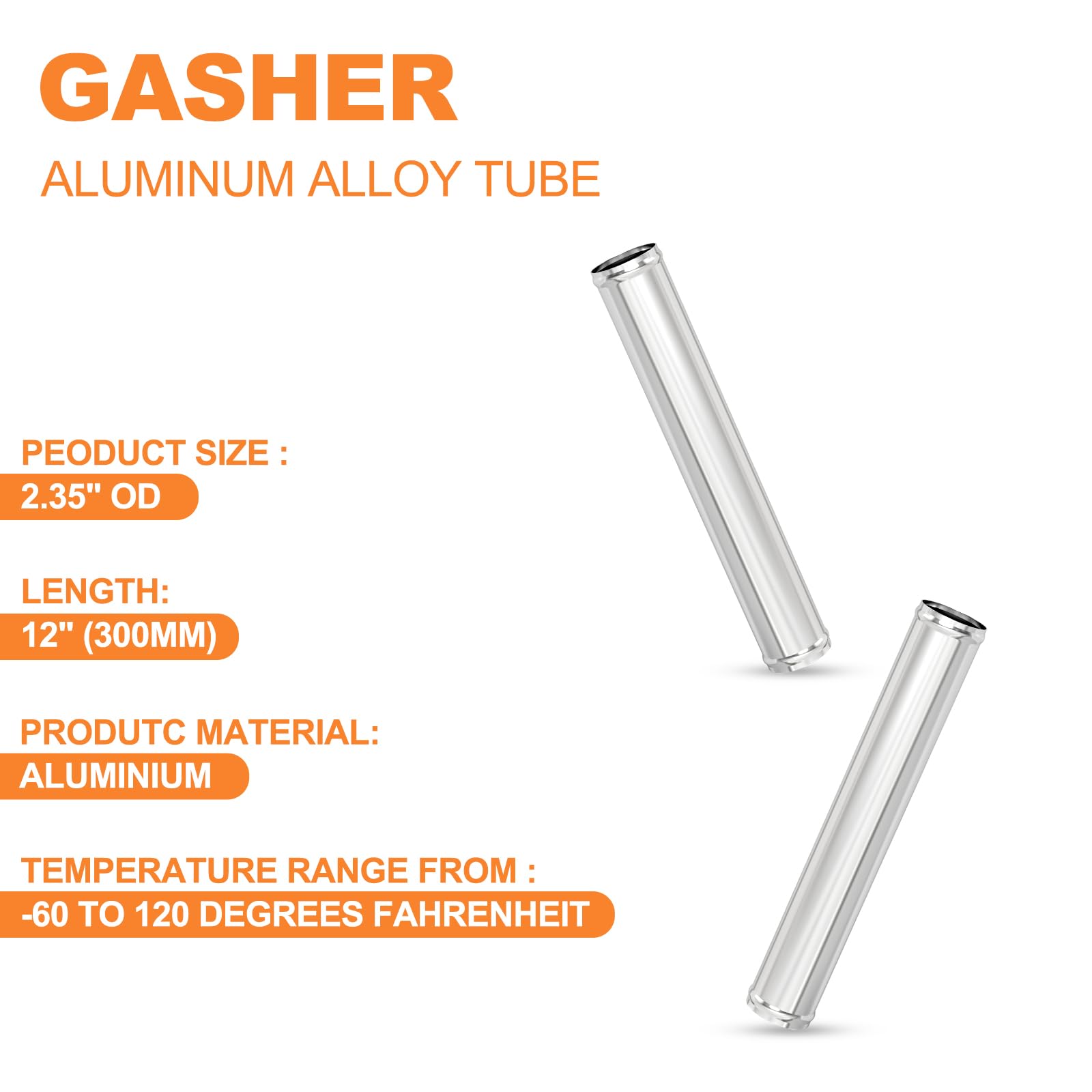 Gasher 1Pcs 12''(300Mm) Aluminum Alloy Tube Aluminum Straight 2.35''Od With Bead Roll, Intercooler Pipe For Intake And Cooling S