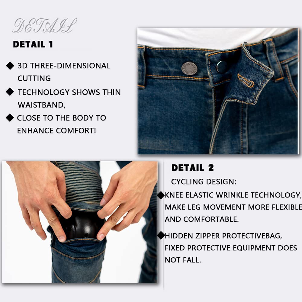 Lomeng Motorcycle Riding Pants Motorbike Motocross Cycling Jeans Safety Ce Knee Hip Removable Armored All Seasons For Men Blue 3