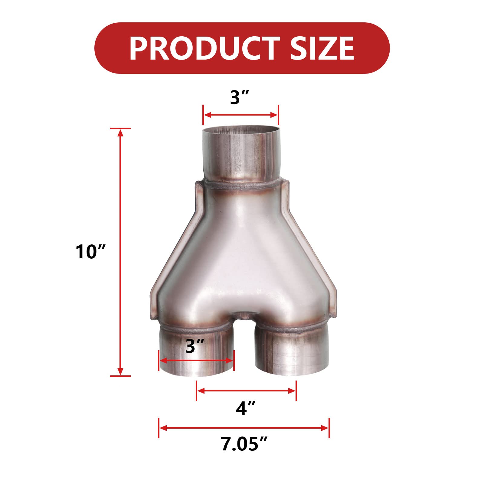 TECTRUC Universal 3 Inch Dual Exhaust Y Pipe,3'' Inch ID Single to 3'' Dual Exhaust Adapter Connector,Stainless Steel 409 Diesel