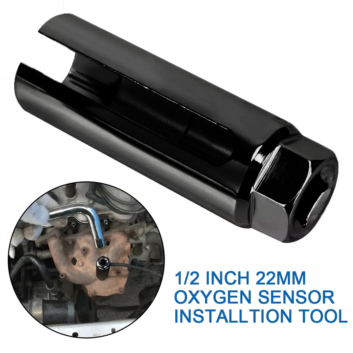 BELOMI Oxygen Sensor Socket - 3/8" Drive, 0.39" (12mm), 6-Point, 65Mn Steel, Black, Fits All Vehicle O2 Sensors