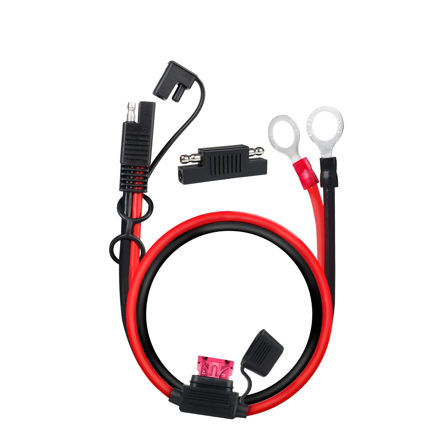 1 Pack TMH 2 FT, SAE to O Ring Terminal Harness with 40A Protection Fuse Quick Disconnect Plug, 10 AWG Ring Terminal Assembly Ba