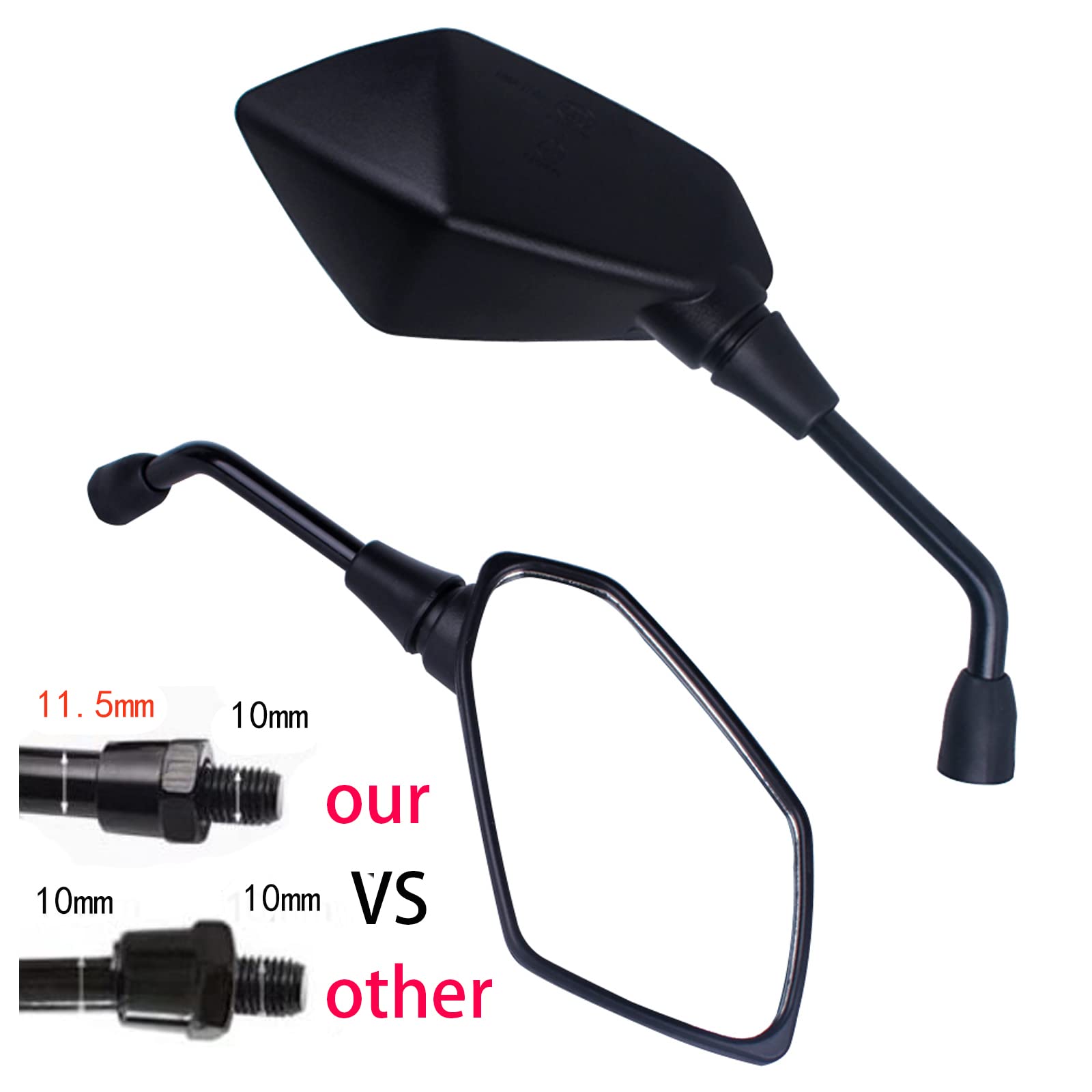 Mamiko Universal Motorcycle Rear View Mirrors, M8/M10 Threaded, Black, Eagle Eye 1, Compatible with Scooters, ATVs, Dirt Bikes, Cruisers
