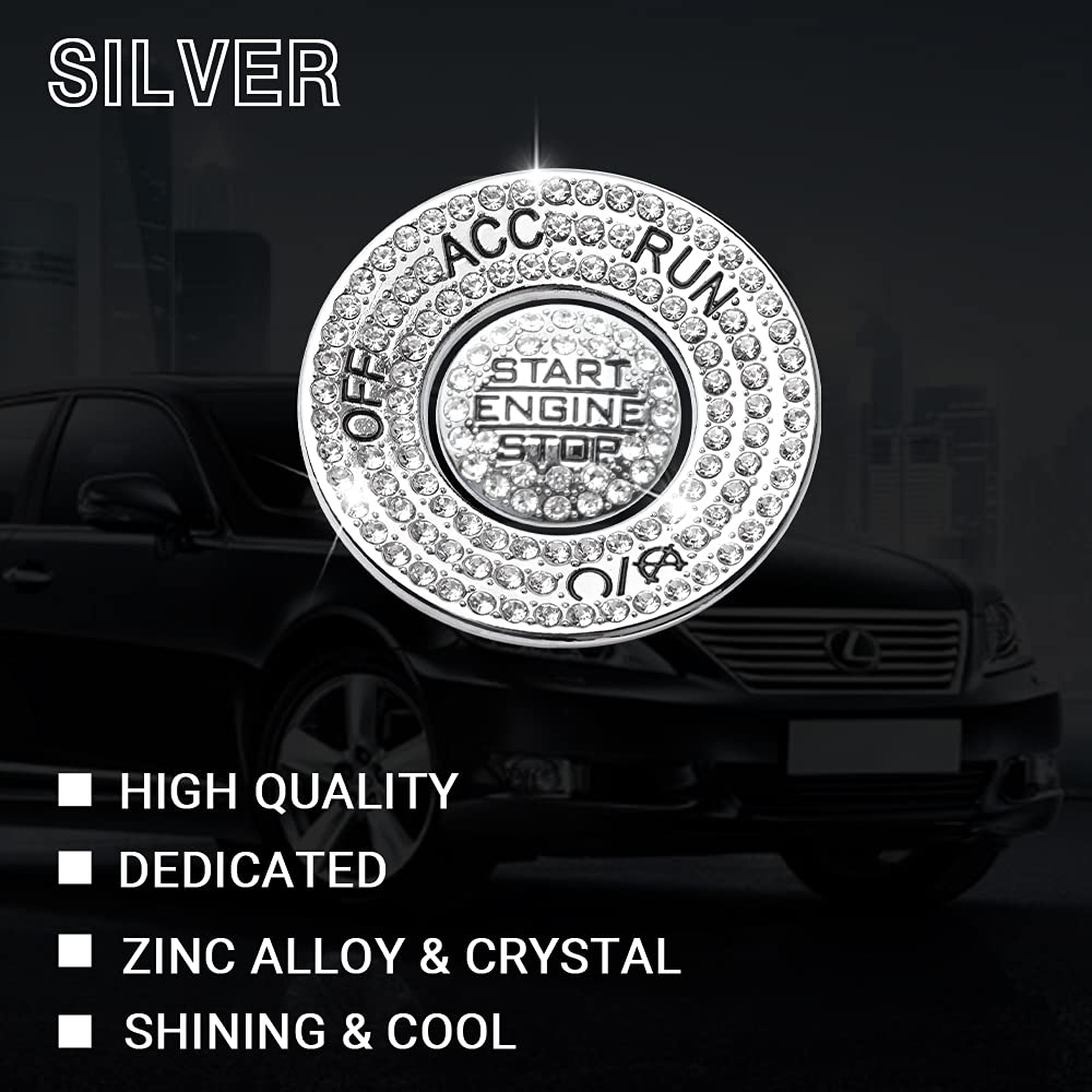 1797 For Jeep Wrangler Jl Accessories Gladiator Jt 2018 2019 2020 2021 2022 Bling Push Start Button Cover Engine Start Stop Button Cap Ring Sticker Trim Silver Crystal Pack Of 2