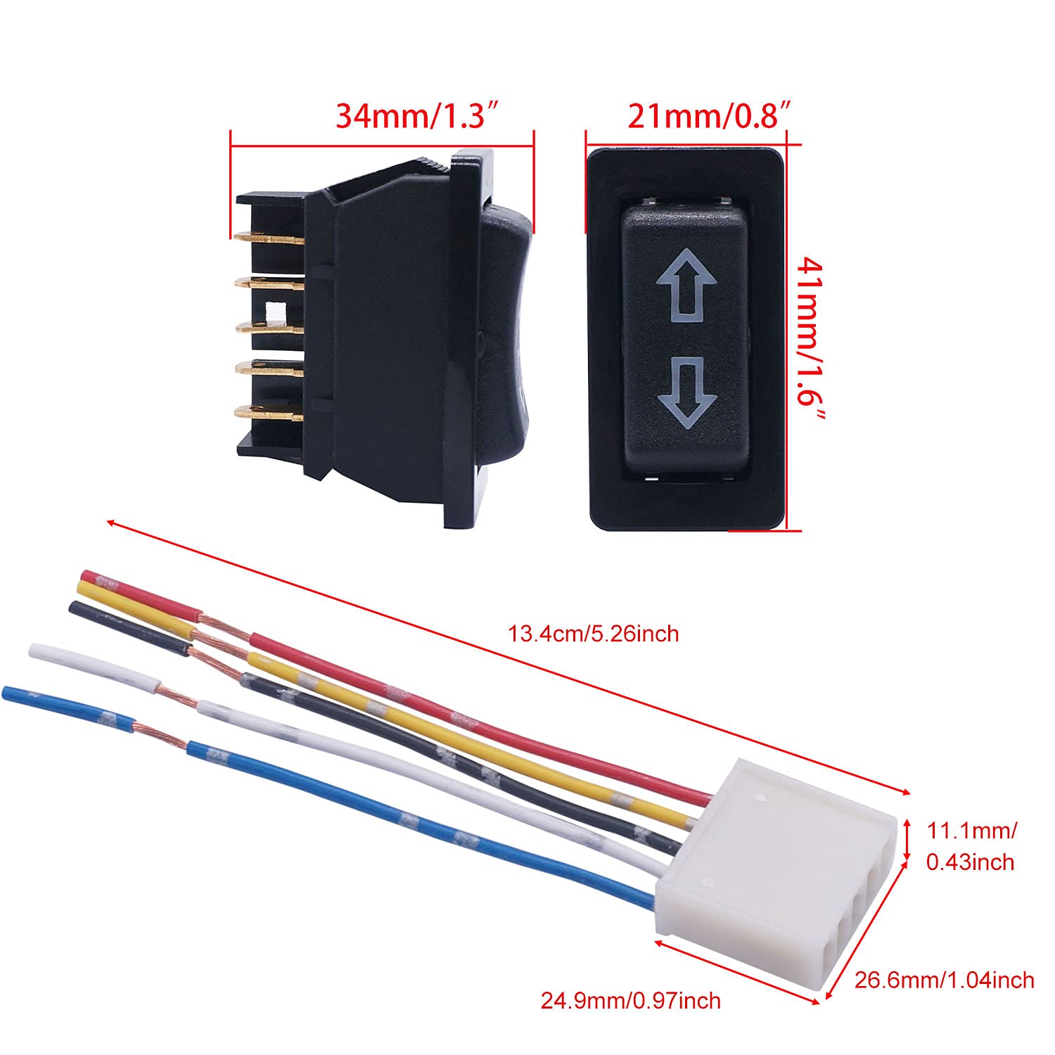 Weideer 2Pcs 5 Pin Car Window Switch 12V 20A Control Power Window Lift Rv Slide Out Momentary Rocker Switch With Wiring Harness