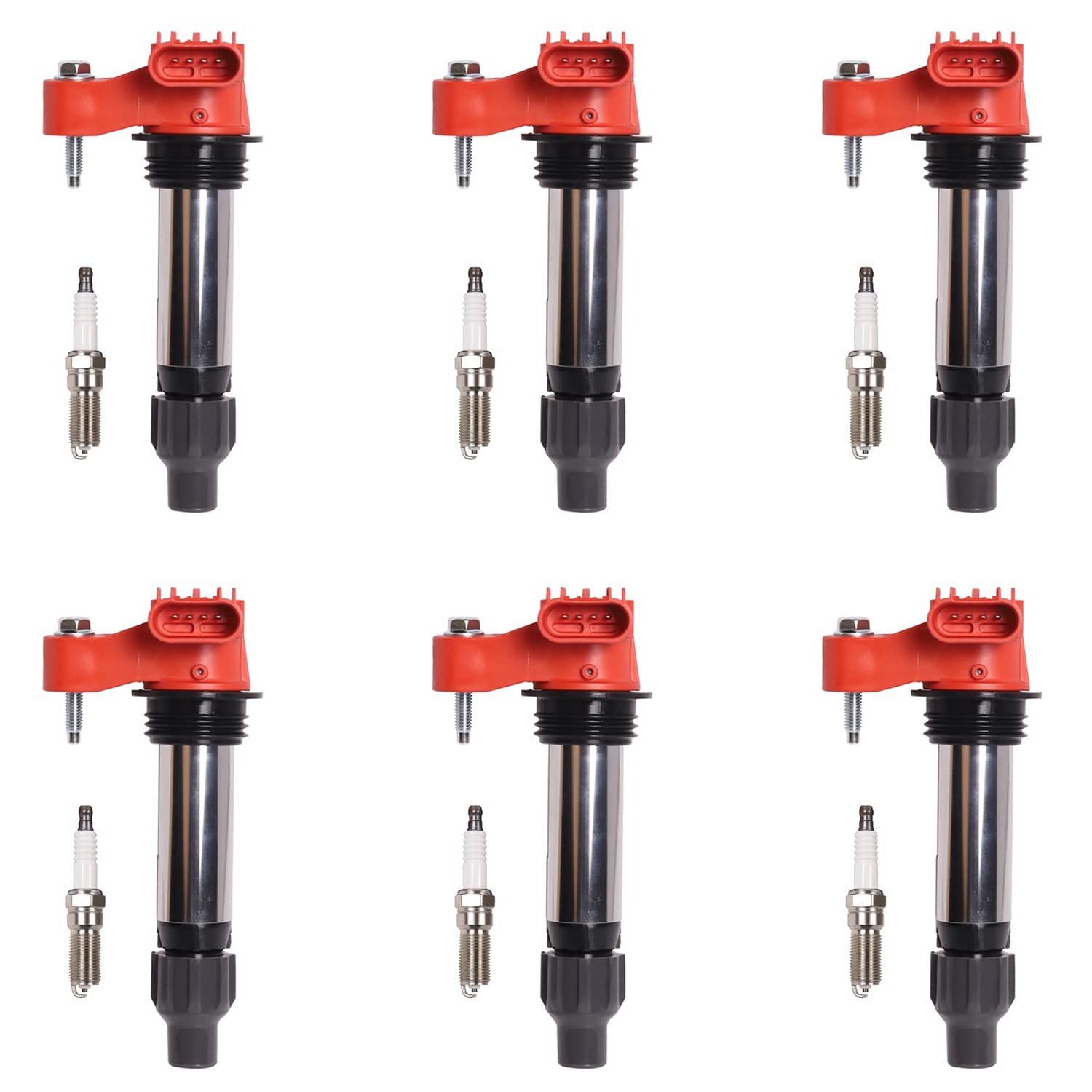 ENA Pack 6 Red Ignition Coil with 6 Iridium Spark Plug 3.6 V6 2010 2012 2013 2014 2015 2016 Compatible with Buick Chevy Cadillac