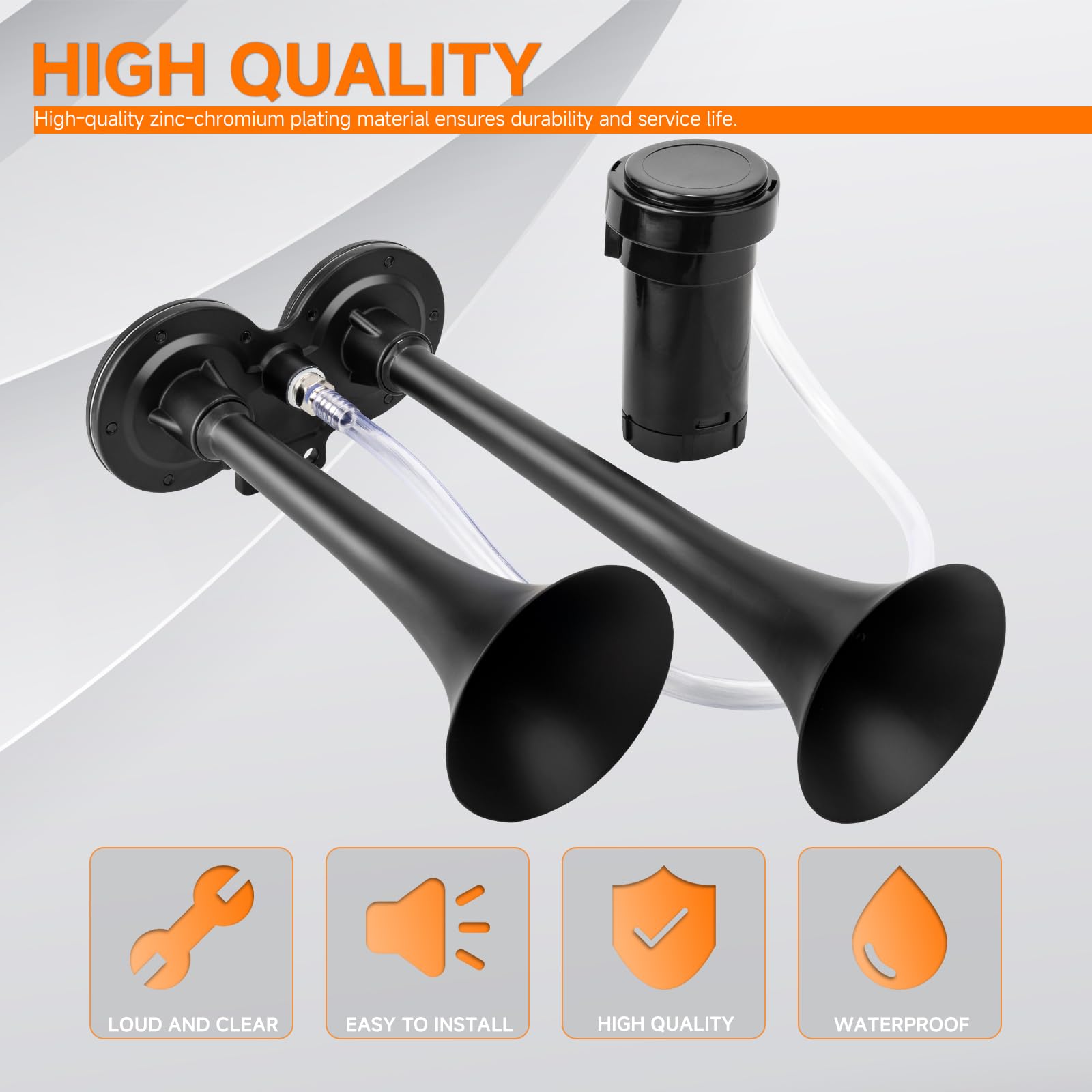 AOLIHAN Black Train Horn for Car, Loud Car Horns, Air Horn for Truck/Car/Motorcycle, 12V 150dB Super Loud Dual Trumpet Air Horns