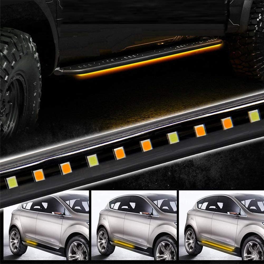2Pcs 60 Inch Led Board Running Light Amber Side Marker Turn Signal Sequential & White Courtesy Light Bar Strip For Extended Crew Cab Trucks Pickup Suv,Car (60 Inch)