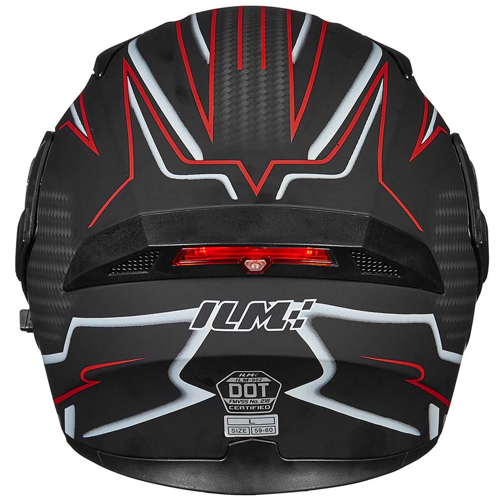 Ilm Motorcycle Dual Visor Flip Up Modular Full Face Helmet Dot Led Light Model 902L (M, Black Red - Led)