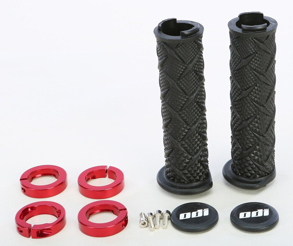 Old Dutch International ODI X-Treme Lock-On ATV Hand Grips, Rubber, Black/Red Clamps, One Size, Model J30XTB-U