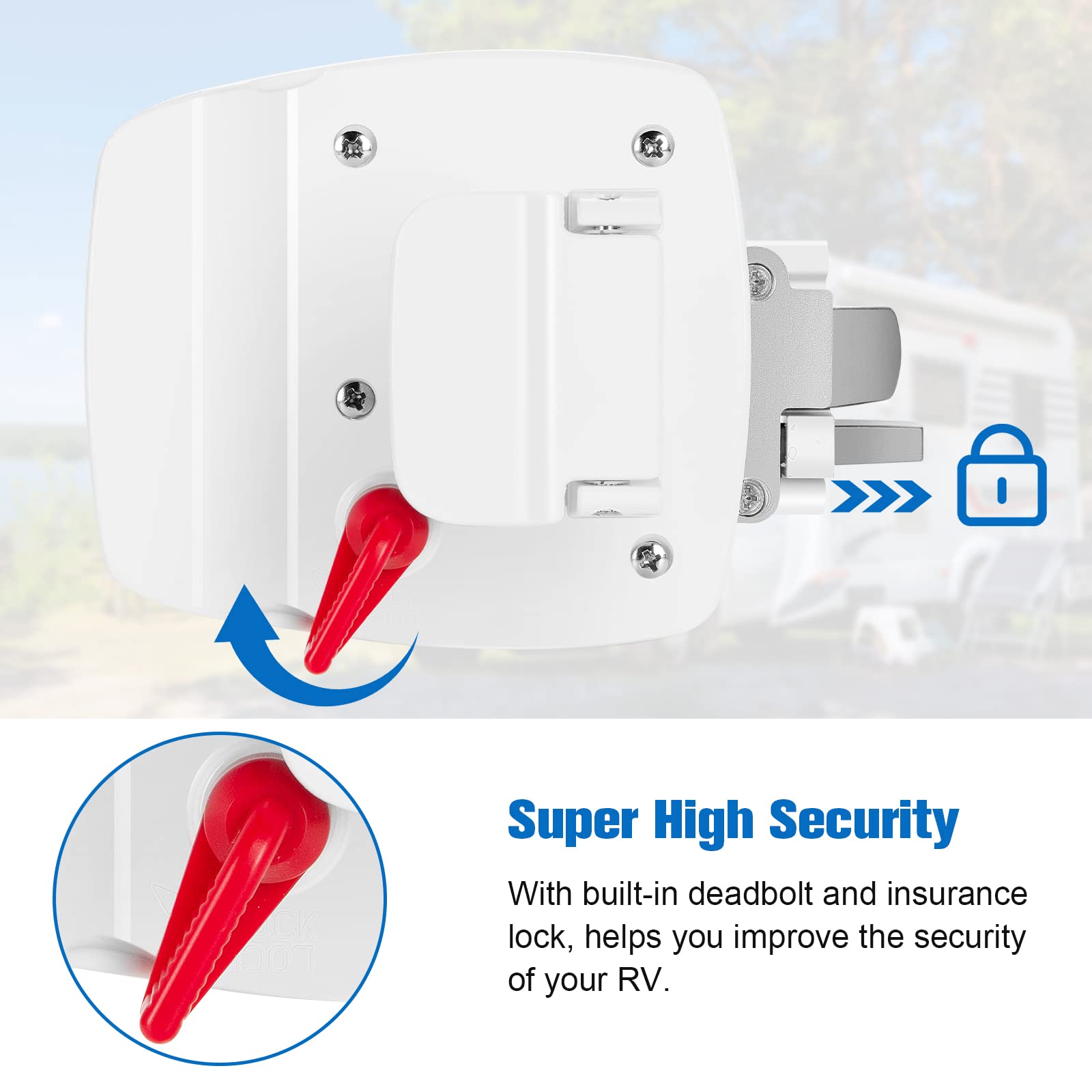 BEBOBLY RV Door Lock Replacement, Upgraded RV Entry Door Lock with Paddle Deadbolt & 4 Keys, 100% Zinc Alloy Metal Camper Door L