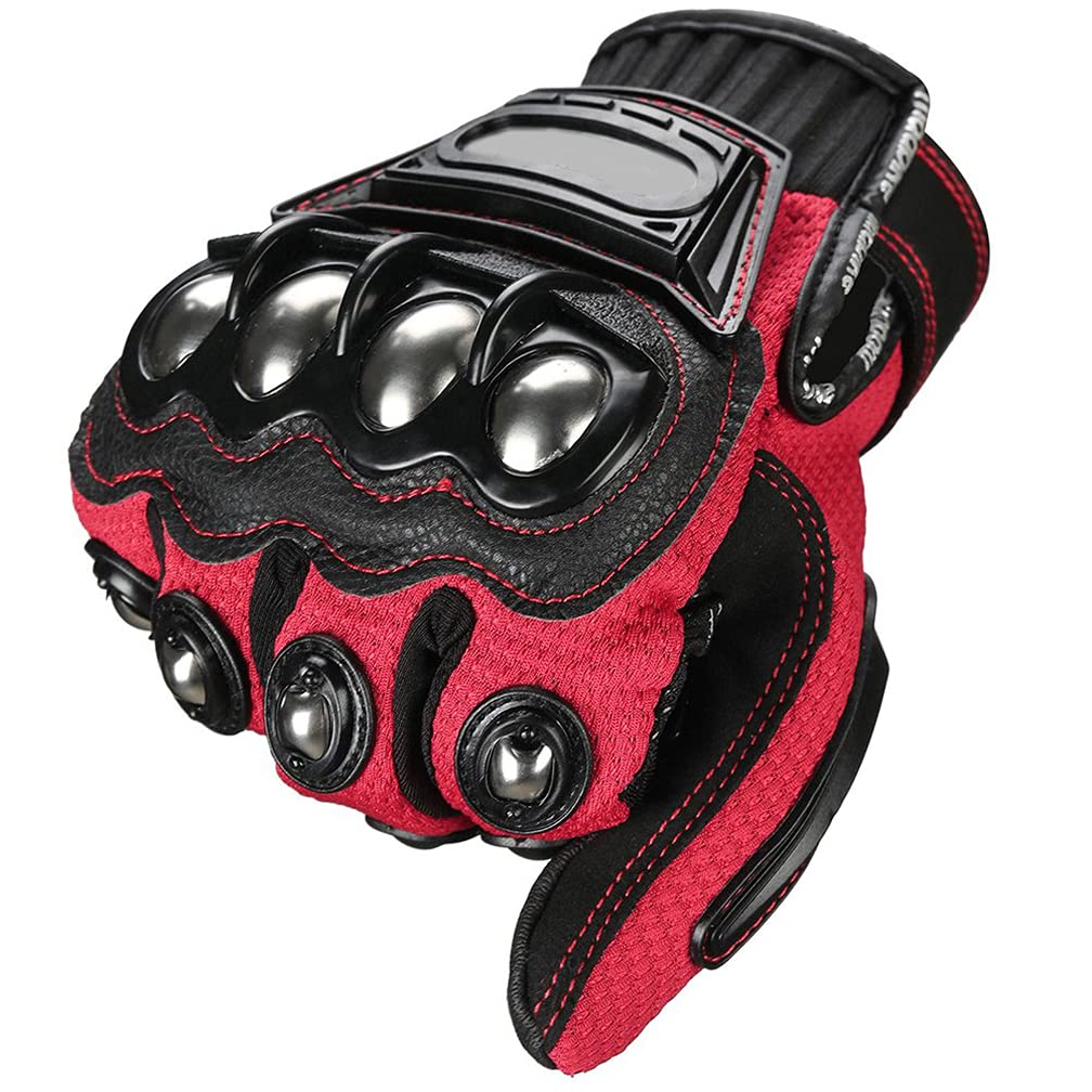 Steel Outdoor Knuckle Motorcycle Motorbike Powersports Safety Gloves (Xx-Large, Red)