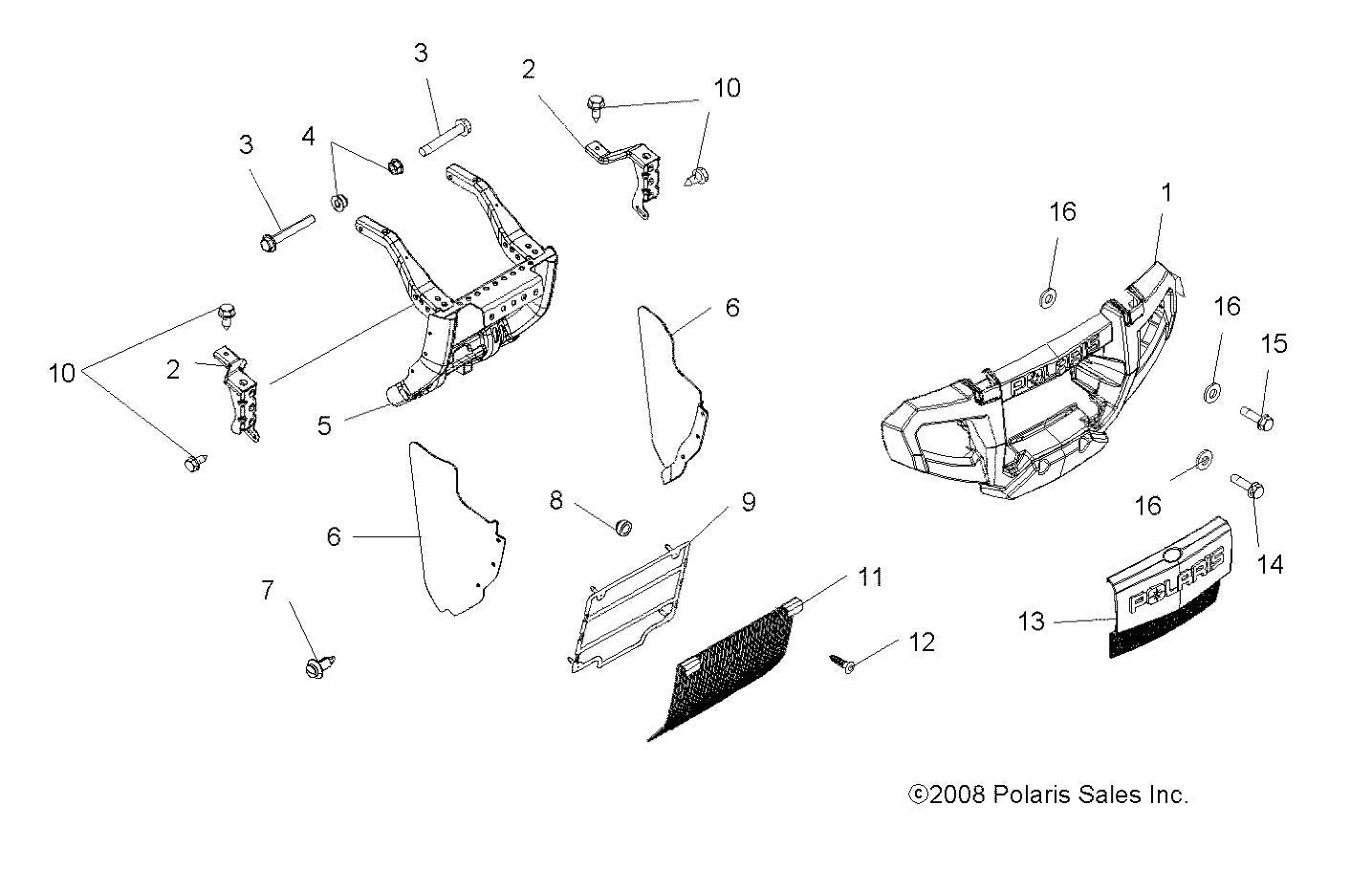 Polaris Atv Brush Guard Grill, Medium Gloss Black, Genuine Oem Part 5247507-067, Qty 1