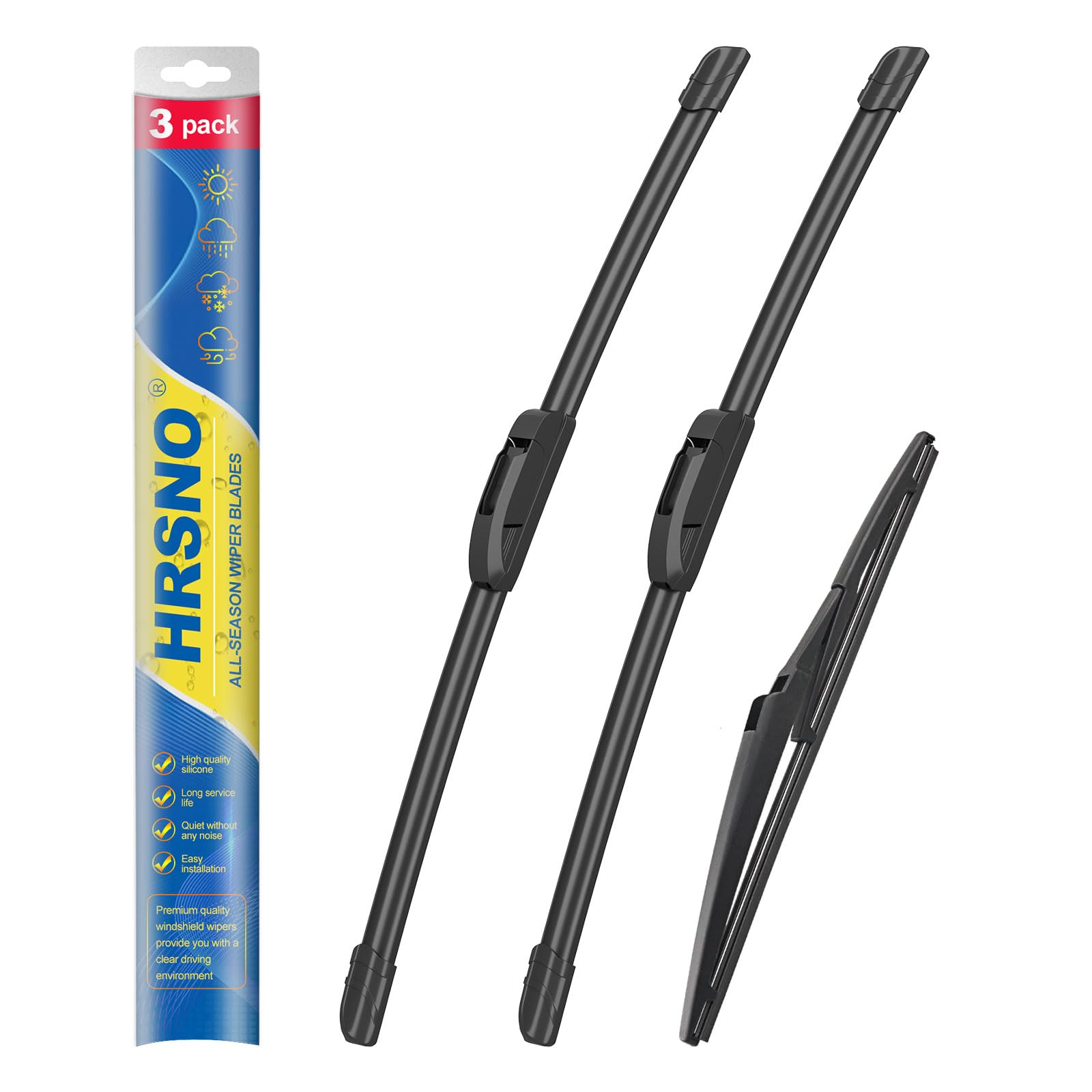 Hrsno 24''+18'' Windshield Wipers With 14'' Rear Wiper Blade Sets Automotive Replacement For Mazda Cx-5 2013-2016,Easy For Insta