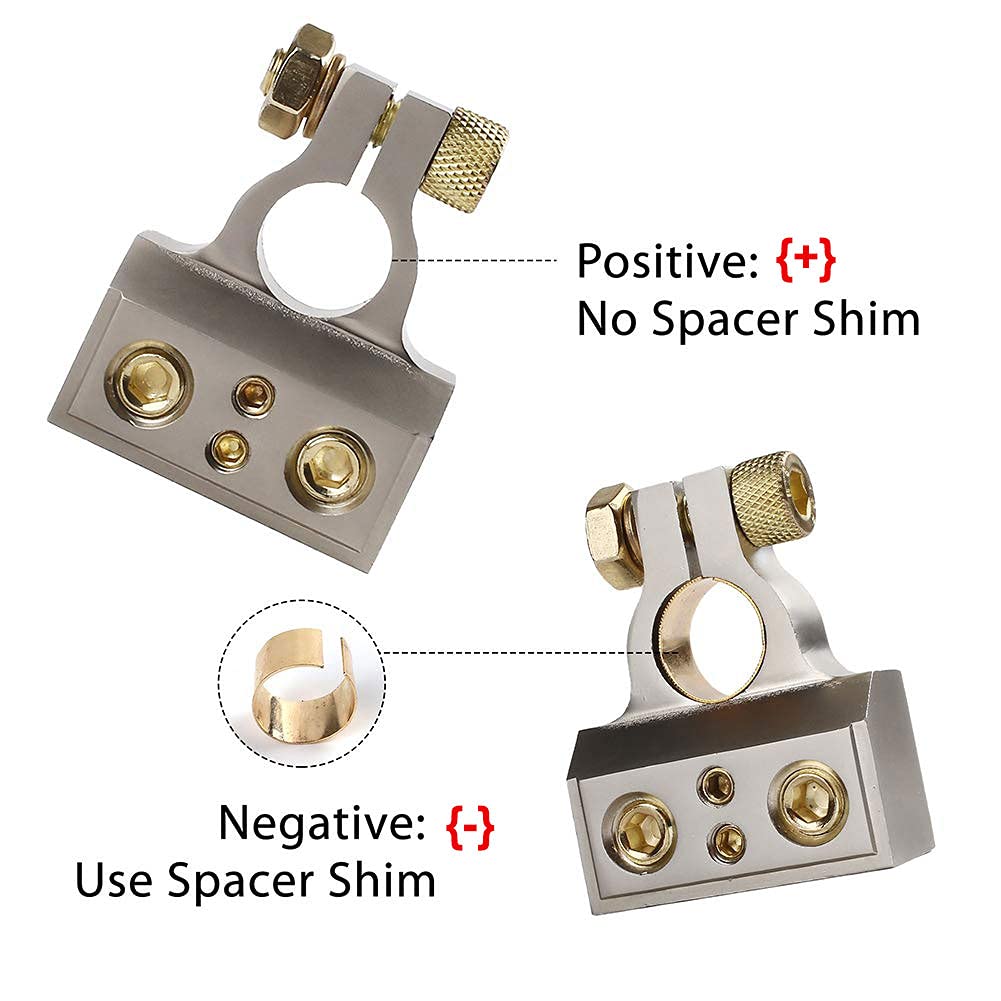 BRIGHTFUN Battery Terminal Connectors,0/2/4/8/10 Gauge Battery Terminal Connectors with Spacer Shims for Car Marine Truck Boat M