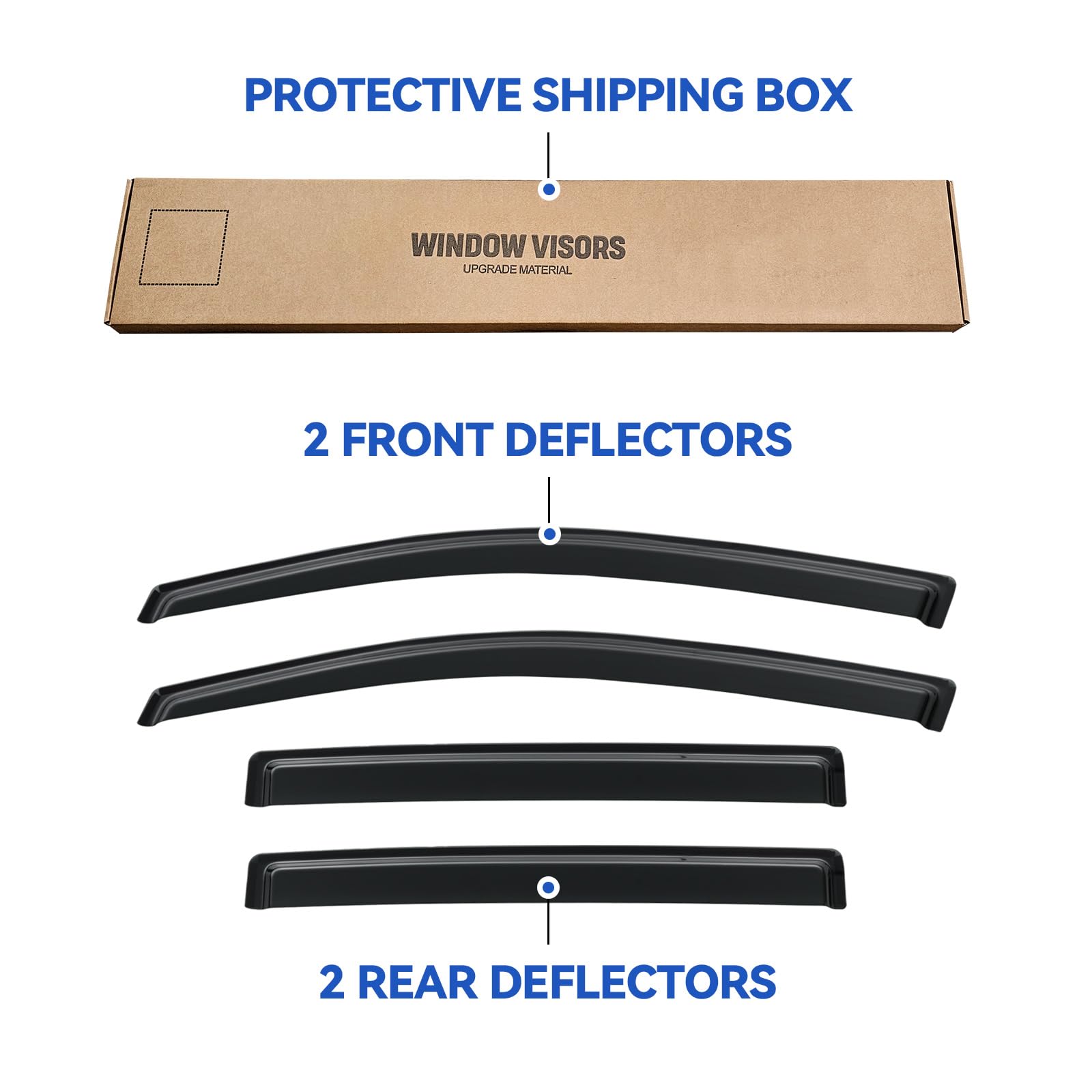 YQAUTEC Window Visors for 2004-2016 Nissan Armada, Dark Smoke Tinted, Out-Channel Wind Deflectors, Model YD-077