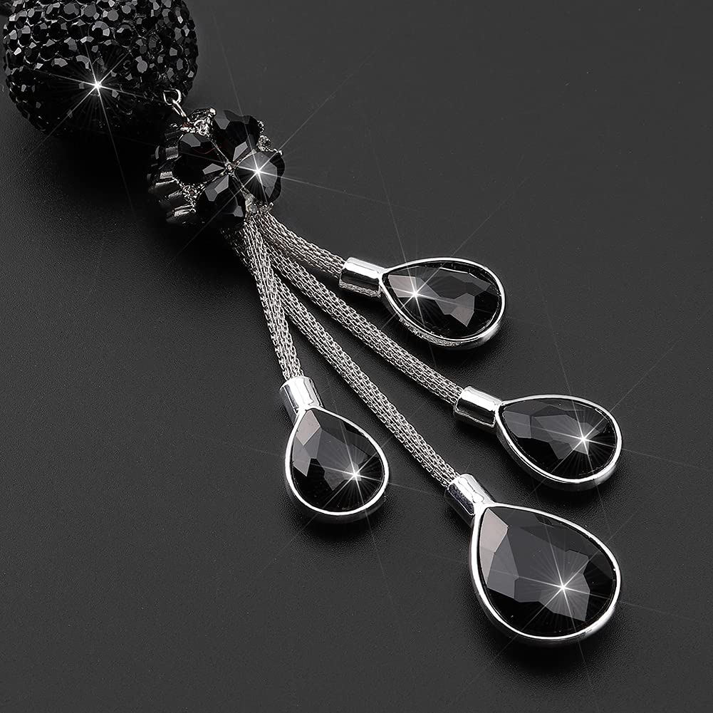 Otostar Bling Crystal Ball And Drops Car Hanging Accessories, Car Rear View Mirror Pendant Charms Interior Sun Catcher Ornament, Bling Car Accessories For Women Girls (Black)