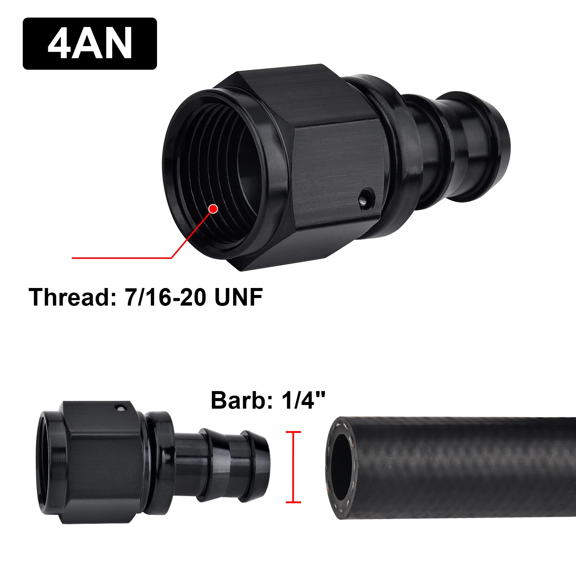 Evil Energy 4An Straight Push Lock Hose Fitting End Black 2Pcs