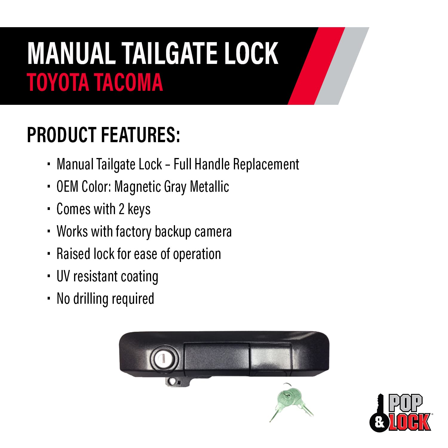 Pop & Lock Pl5509 Magnetic Gray Metallic Manual Tailgate Lock For Toyota Tacoma (Standard Lock)