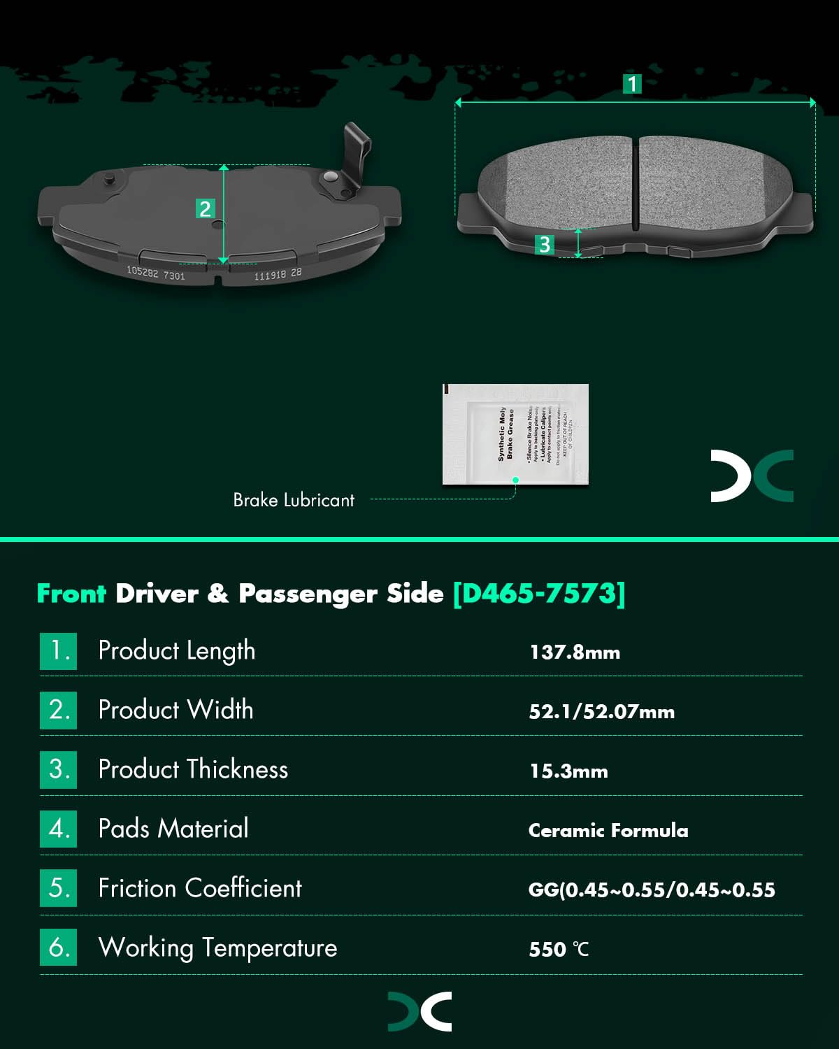 SCITOO Disc Brake Pads Kits D764-7573 Ceramic Front Brake Pads Set Fit For Acura For CL 1997-1999,For Honda For Accord 1990-2002