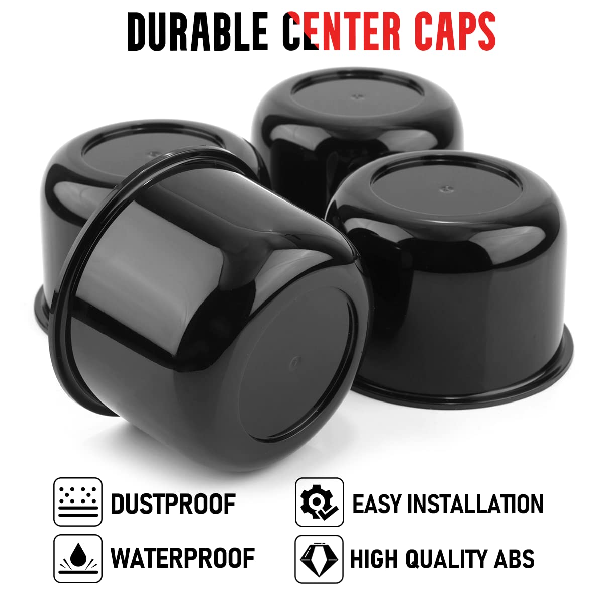 RTRHINOTUNING Push-Thru Center Caps, 3.25" Hub, ABS Plastic, Black, Compatible with Eagle ALLOYS 5x4.5 & 5x4