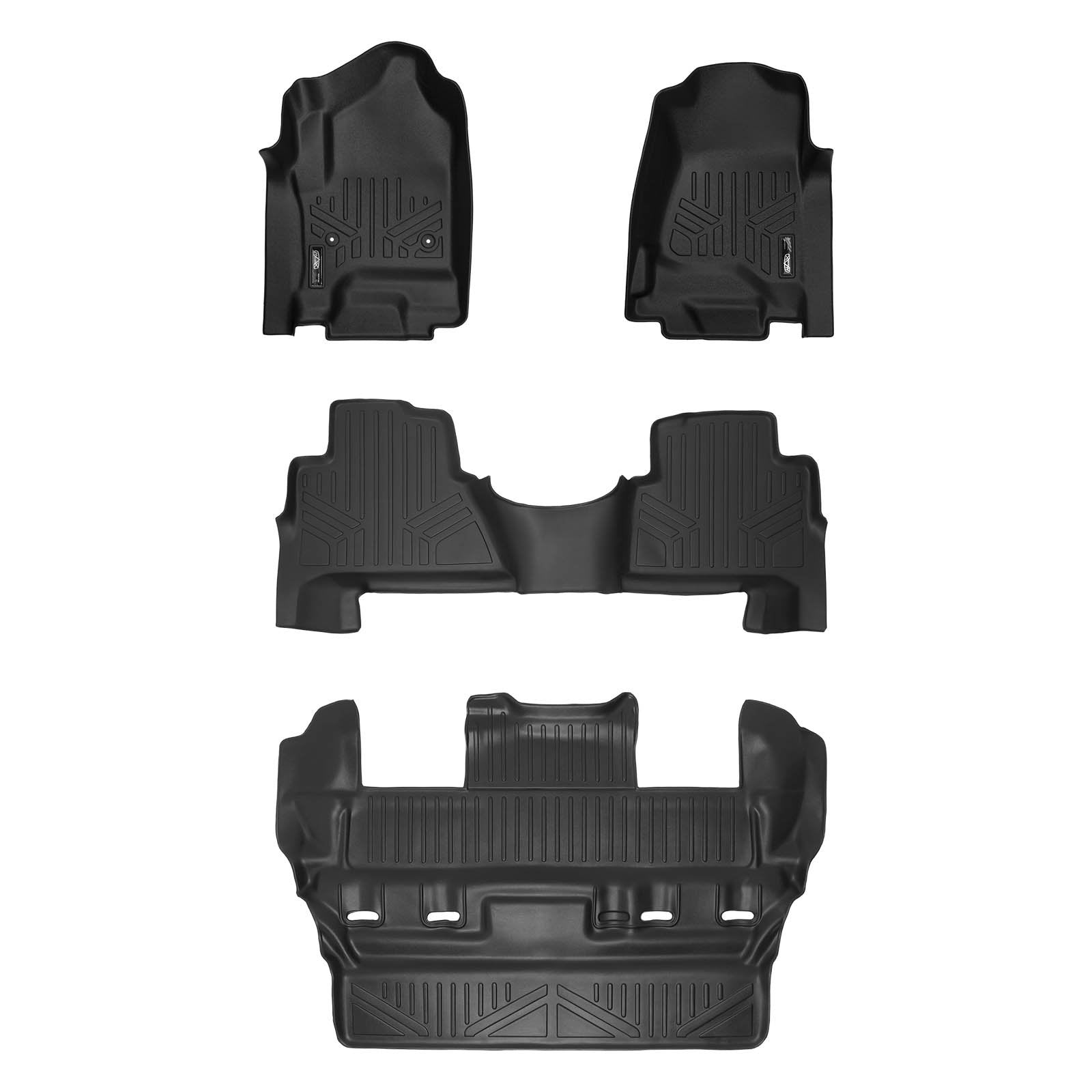 SMARTLINER All Weather Custom Fit 3 Row Black Floor Mat Liner Set Compatible with 2015-2020 Cadillac Escalade (Does not fit ESV 