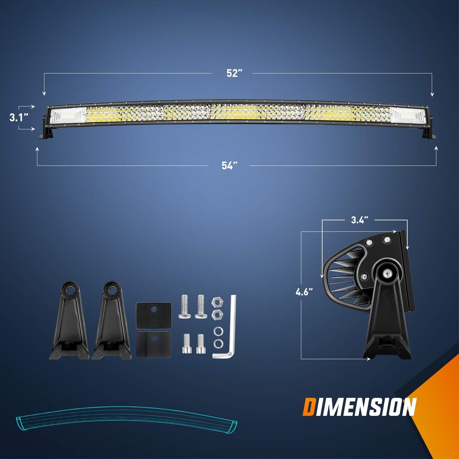 Nilight ZH408 52Inch Curved LED Light Bar 783W Flood Spot Combo with Wiring Harness - White
