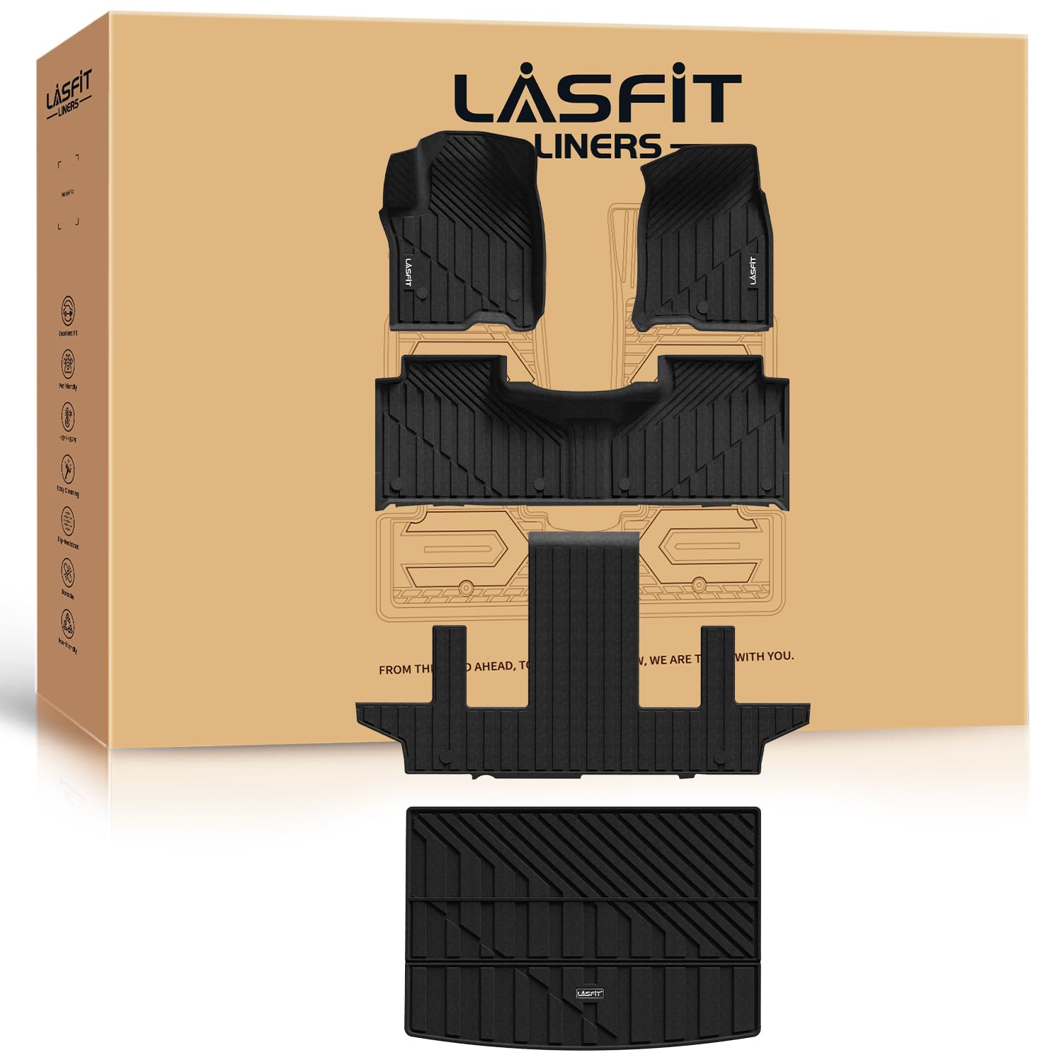 Lasfit Floor Mats & Cargo Liner For Chevy Suburban/Gmc Yukon Xl(Only Yukon Xl, Not Fit Yukon)/Cadillac Escalade Esv(Only Escalad