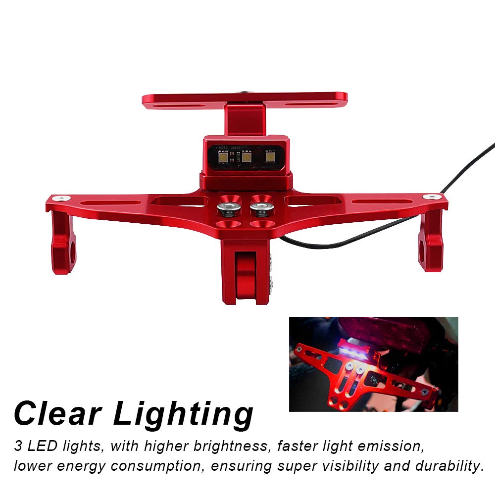 Mdpromcp Universal Motorcycle Fender Eliminator With Led Light Cnc Aluminum License Plate Bracket (Red)
