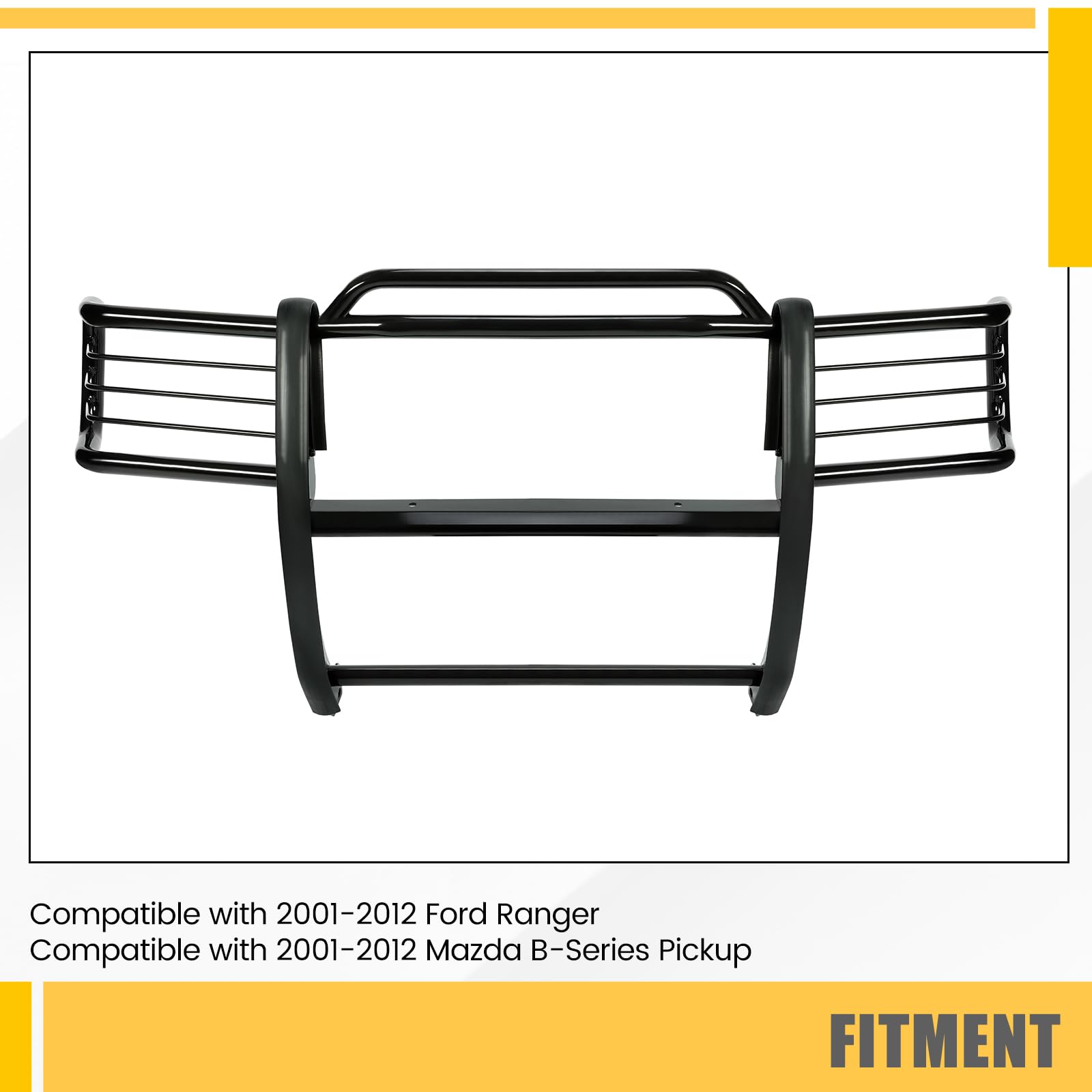 KUAFU Brush Guard for 2001-2012 Ford Ranger & Mazda B-Series, Steel, Black, Model GO-1455, Skid Plate Bull Bar, Grill Protector
