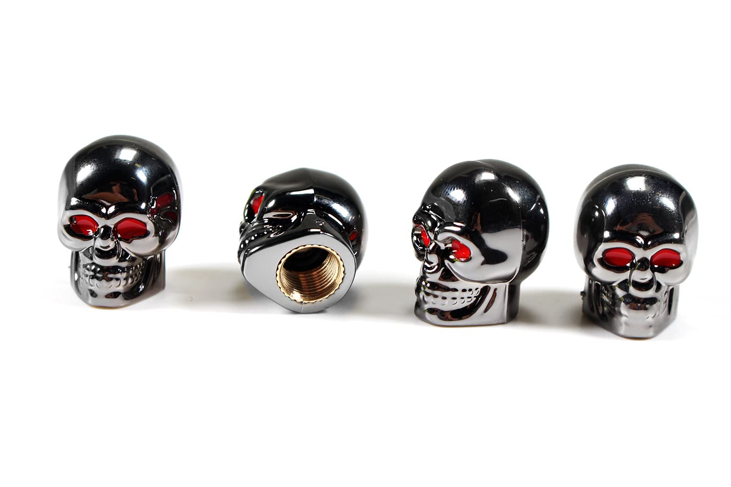 Dsycar Tire Caps - 4 Pack Black Skull Style, Antirust Copper Core, Gun Grey for Truck, Motorcycle, Bike, Car Tires