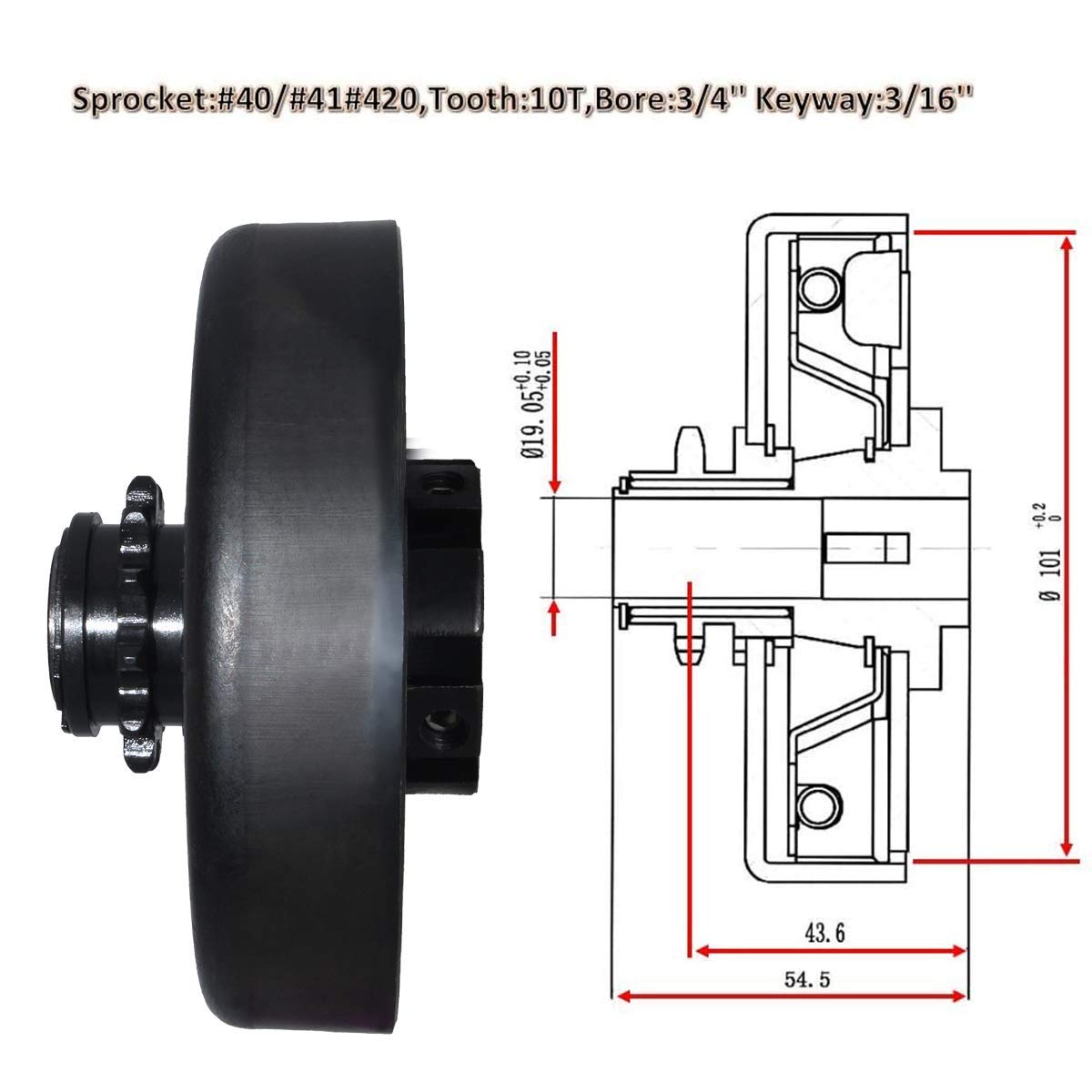 Centrifugal Clutch, Go Kart Clutch 3/4 Bore 12T For #35 Chain,Up To 6.5 Hp, Perfect For Go Kart, Minibike And Fun Kart Engine 3/