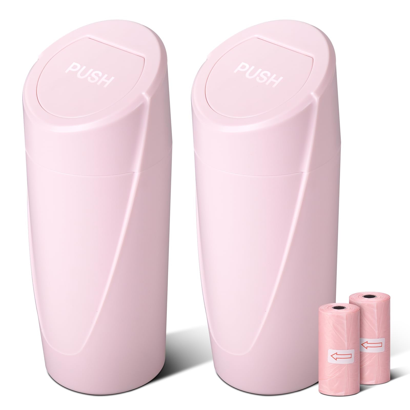 Car Trash Can Bin With Lid - 2 Packs Car Garbage Can Cup Holder - Pink Mini Leakproof Vehicle Trash Garbage Can Bin With 40Pcs T