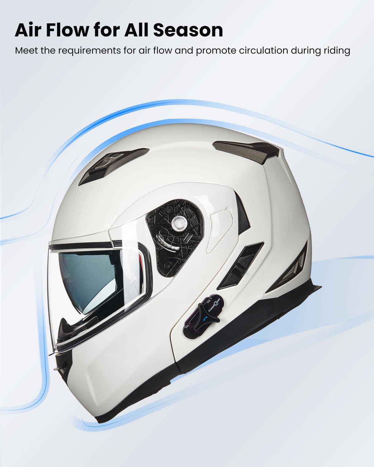 Ilm Bluetooth Integrated Modular Flip Up Full Face Motorcycle Helmet Sun Shield Mp3 Intercom Model 953Pro (L, White)