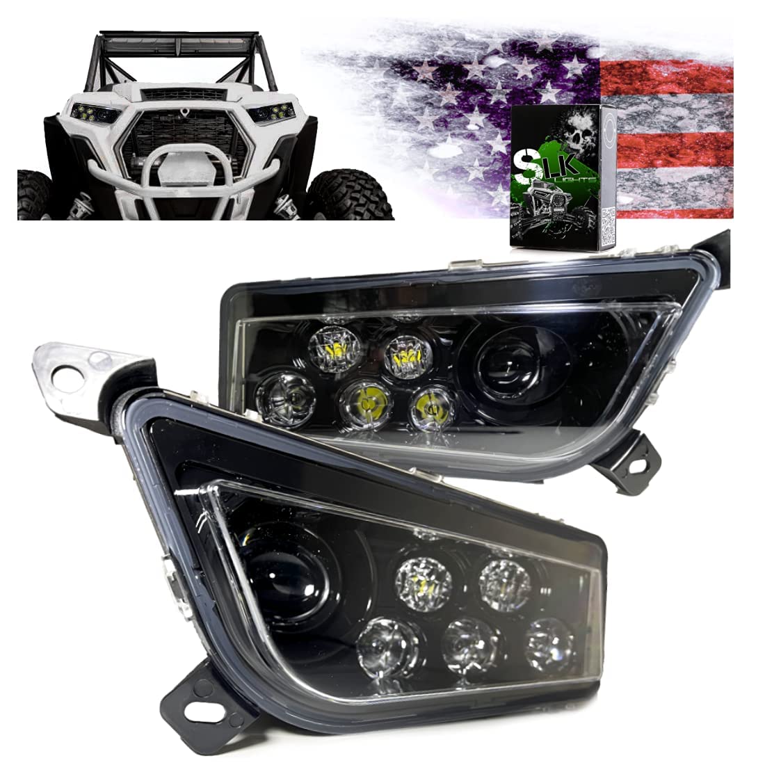 Slk-Lights Premium (Black) Rzr Led Headlight Compatible With Polaris General, Polaris Rzr 900S, Polaris Razor 1000 Xp Turbo (Fit