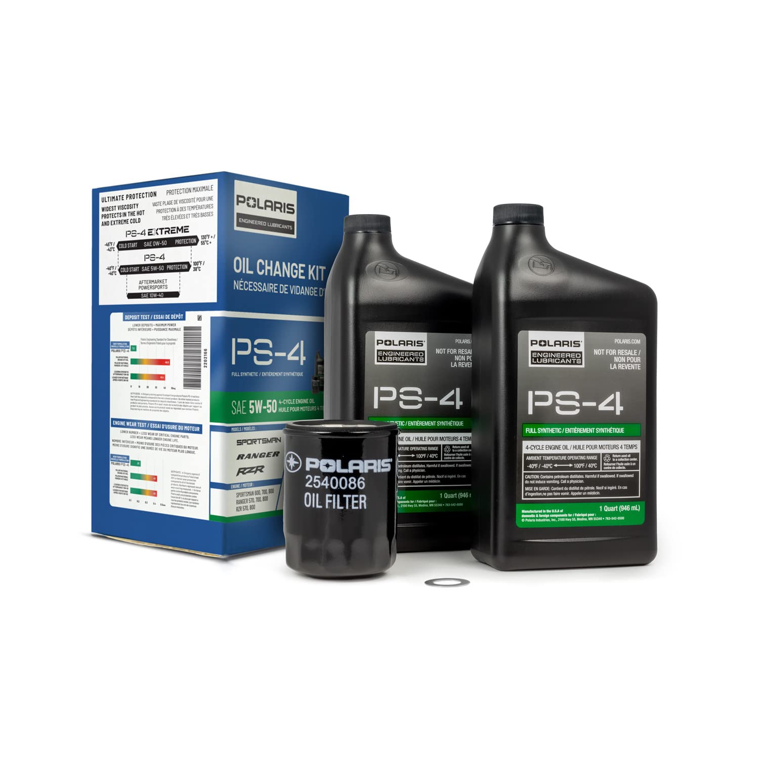 Polaris Ps4 Oil Change Kit For Specific Ranger, Rzr, Sportsman, Ace 570 Models With 4 Stroke Engine, Includes 2 Quarts Of Ps-4 5