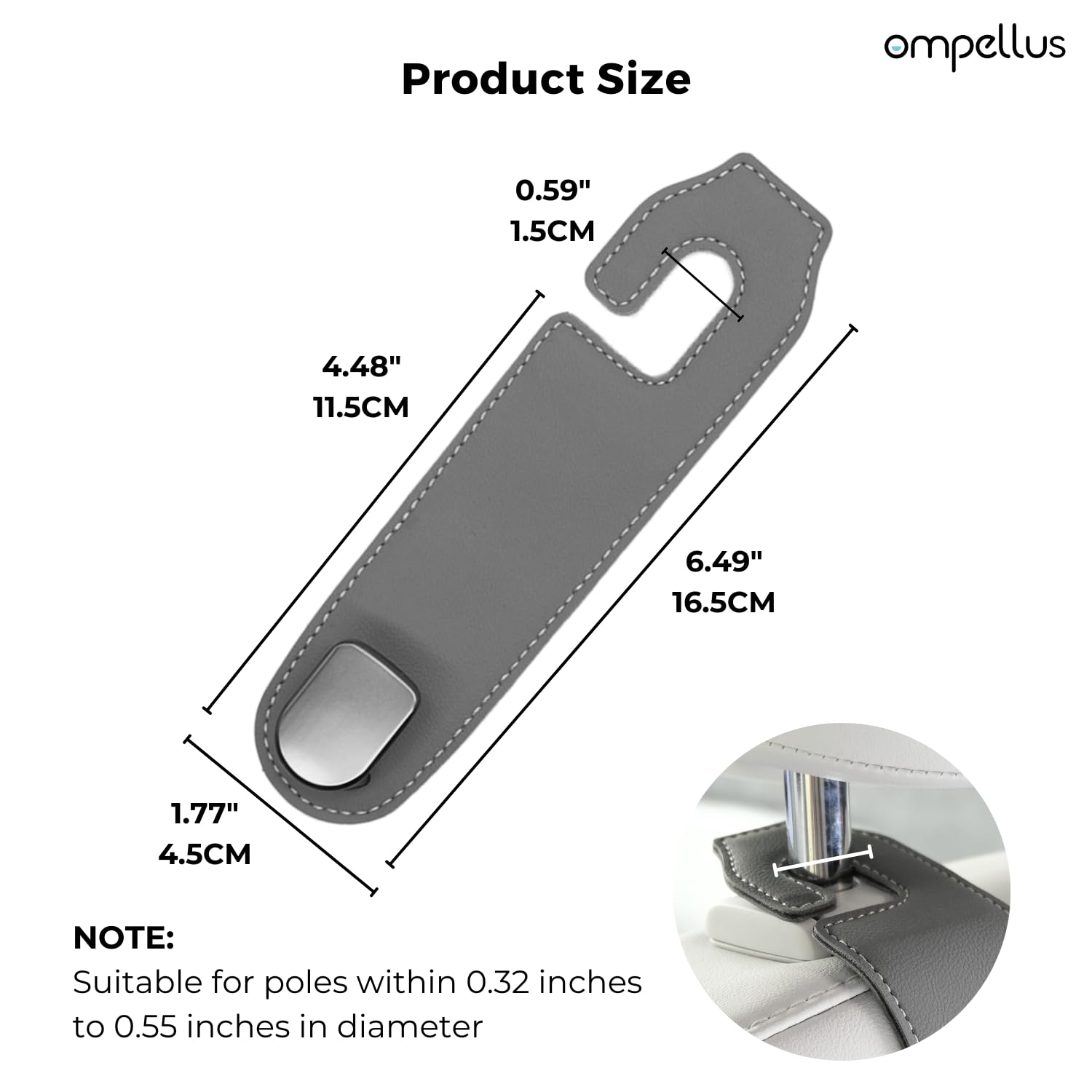 Ompellus Car Headrest Hook, 2 Pack Leather Car Seat Hooks for Purses and Bags, Car Organization Accessories (Black)