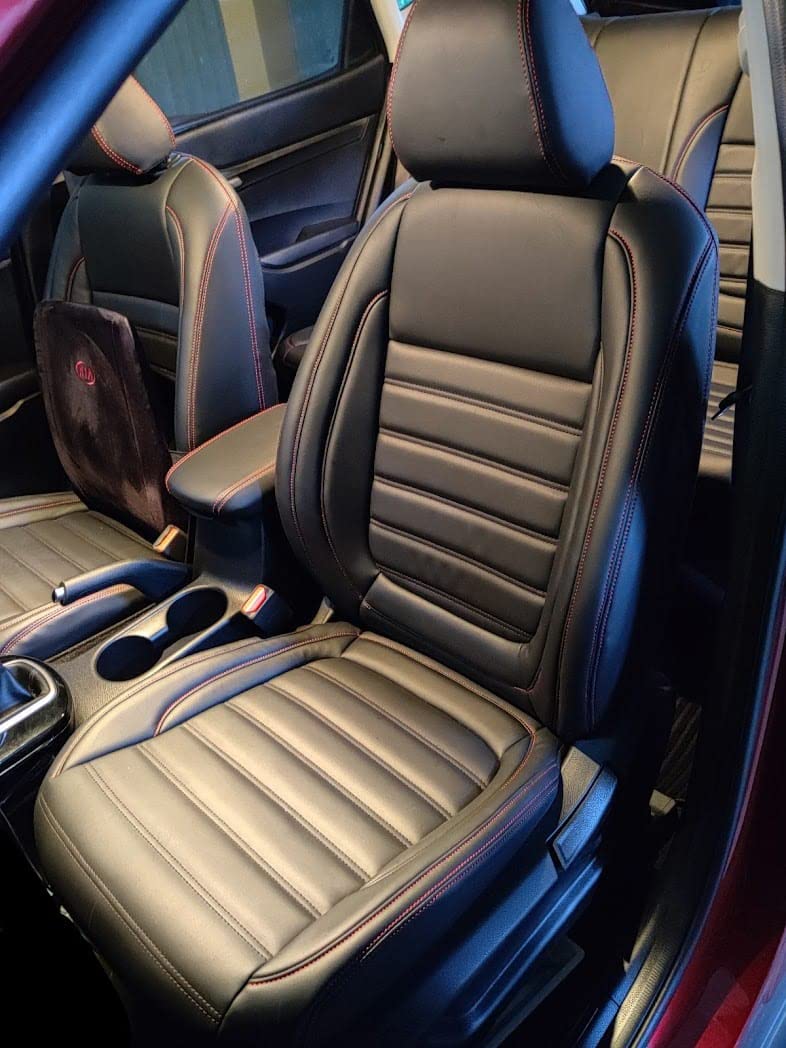 3D FRONTLINE PU Leather Best Fit BBblackRed Car Seat Cover Compatible with Chevrolet Beat