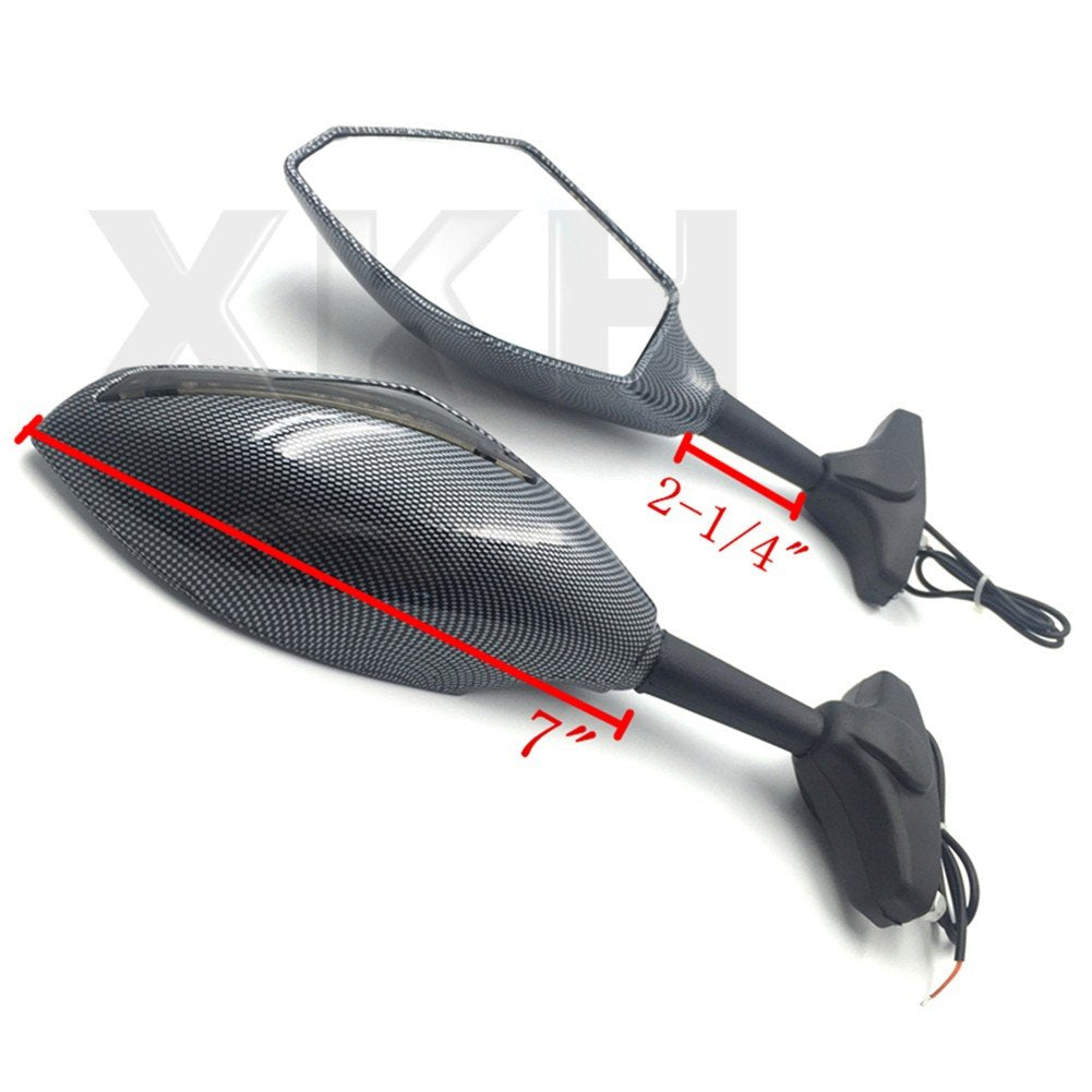 XKH Carbon Fiber Turn Signal Mirrors for Suzuki GSXR 600/750/1000/Hayabusa, Smoke Lens, Adult Size, Glass Material