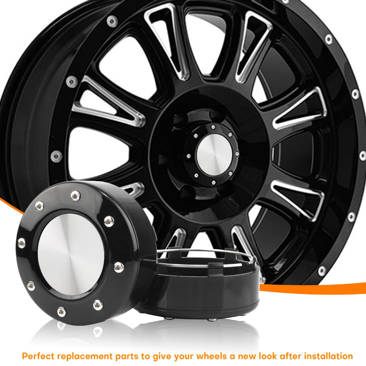 steel.frame.motor 102mm Wheel Center Caps - Aluminum, Black, 4 Pack, ST14362SVx4, 4.02 inches Replacement for Mayhem Wheels