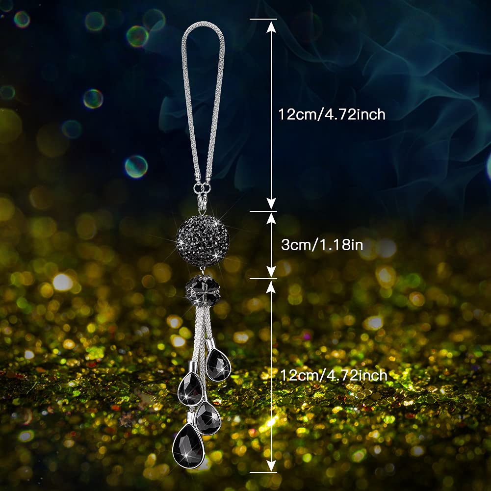 Otostar Bling Crystal Ball And Drops Car Hanging Accessories, Car Rear View Mirror Pendant Charms Interior Sun Catcher Ornament, Bling Car Accessories For Women Girls (Black)