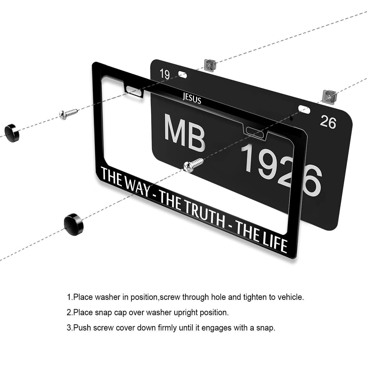 Jesus The Way The Truth The Life License Plate Frame Stainless Steels Funny Black Car Tag Holder Frames With 2 Holes And Screws