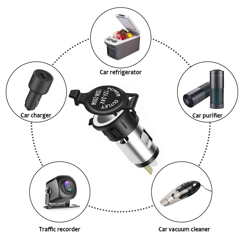 Car Cigarette Lighter Socket - 12V Cigarette Lighter Socket with Waterproof Cover & Extension Cable - Universal Car Accessories